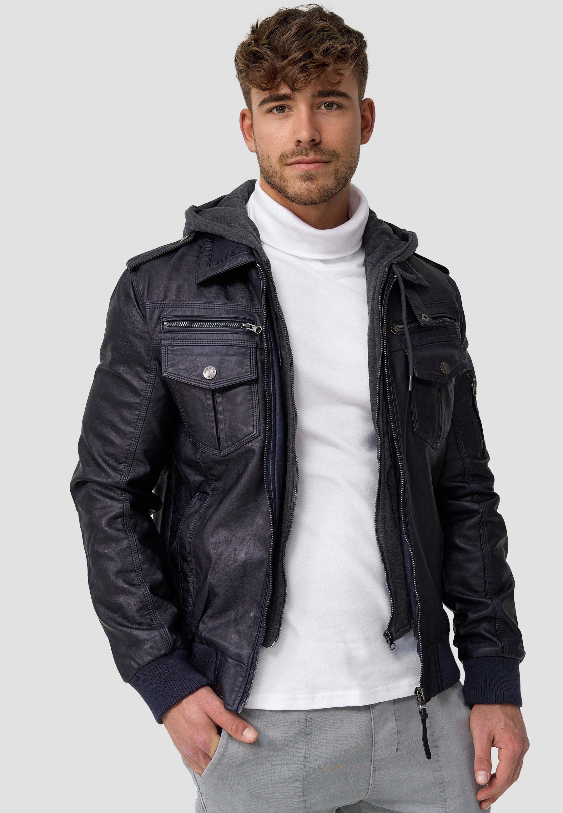 Indicode Aaron Navy Lederimitatjacke