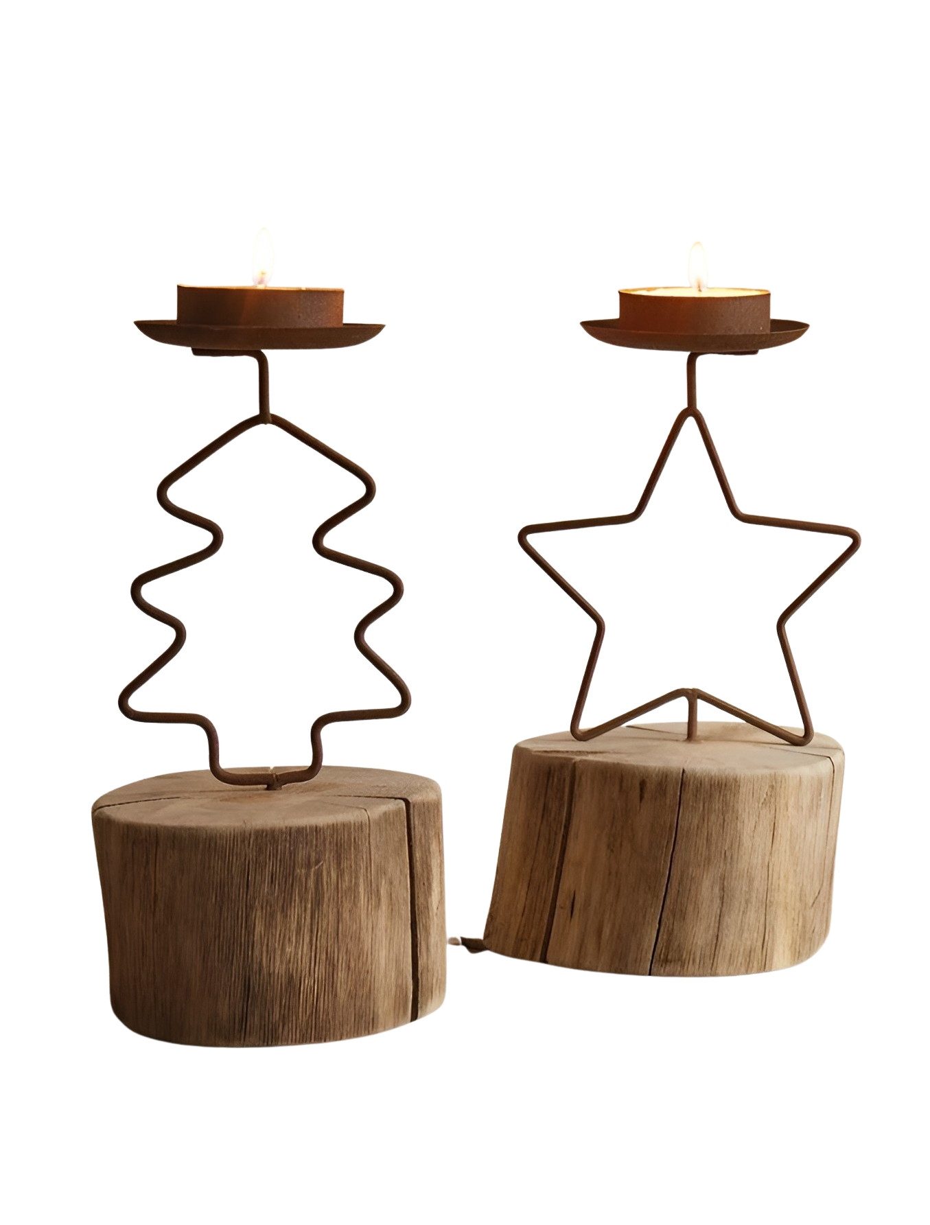 Dekoleidenschaft Настольные лампы "Tanne & Stern" aus Metall & Holz im Shabby Look, rustikale Tischdeko (2 St., im Set), Halter für Teelichter, Teelichtständer, Подсвечник