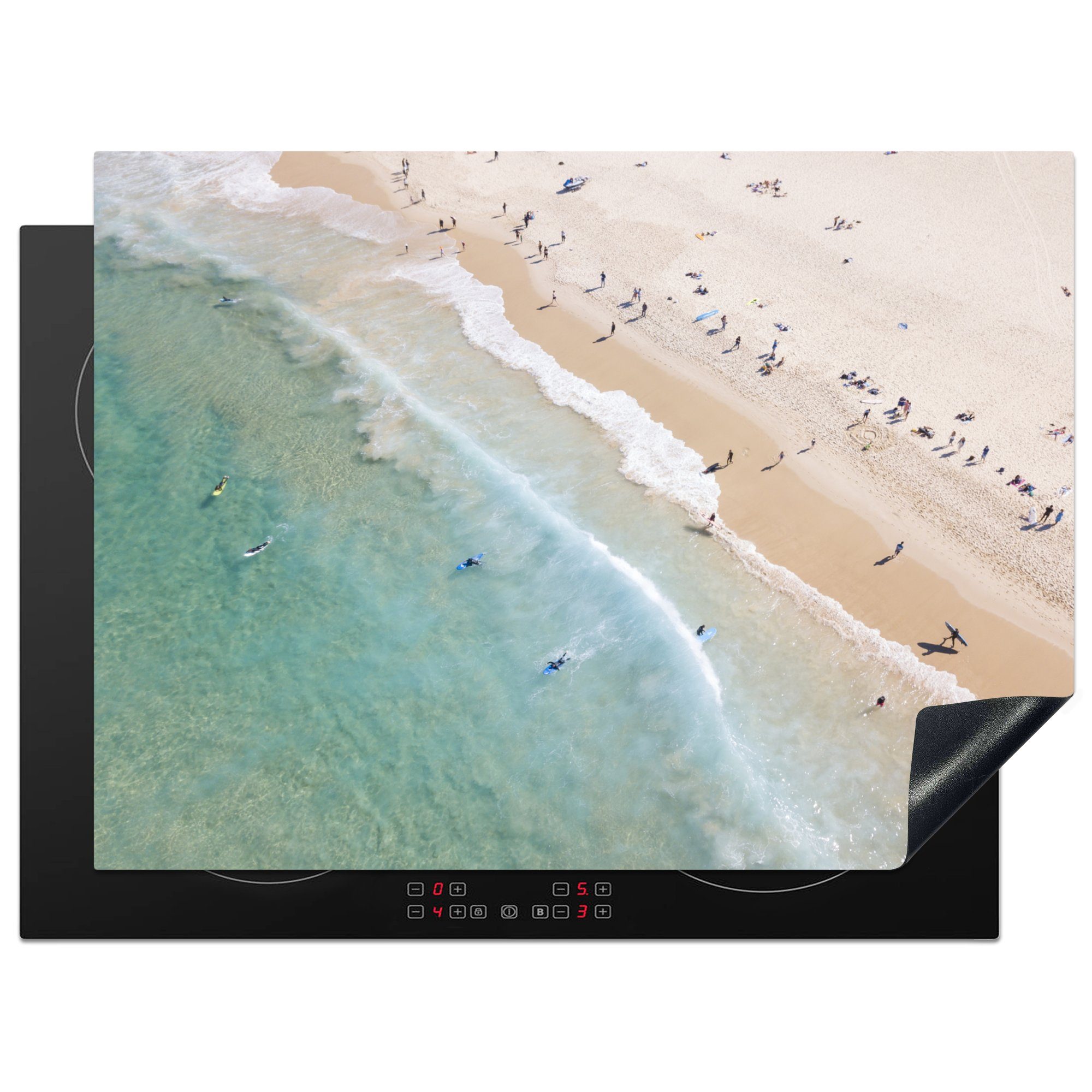 Mobile (1 tlg), Beach 70x52 MuchoWow Ceranfeldabdeckung Blick Arbeitsfläche nutzbar, oben Herdblende-/Abdeckplatte Australien, Vinyl, Bondi von in cm, auf