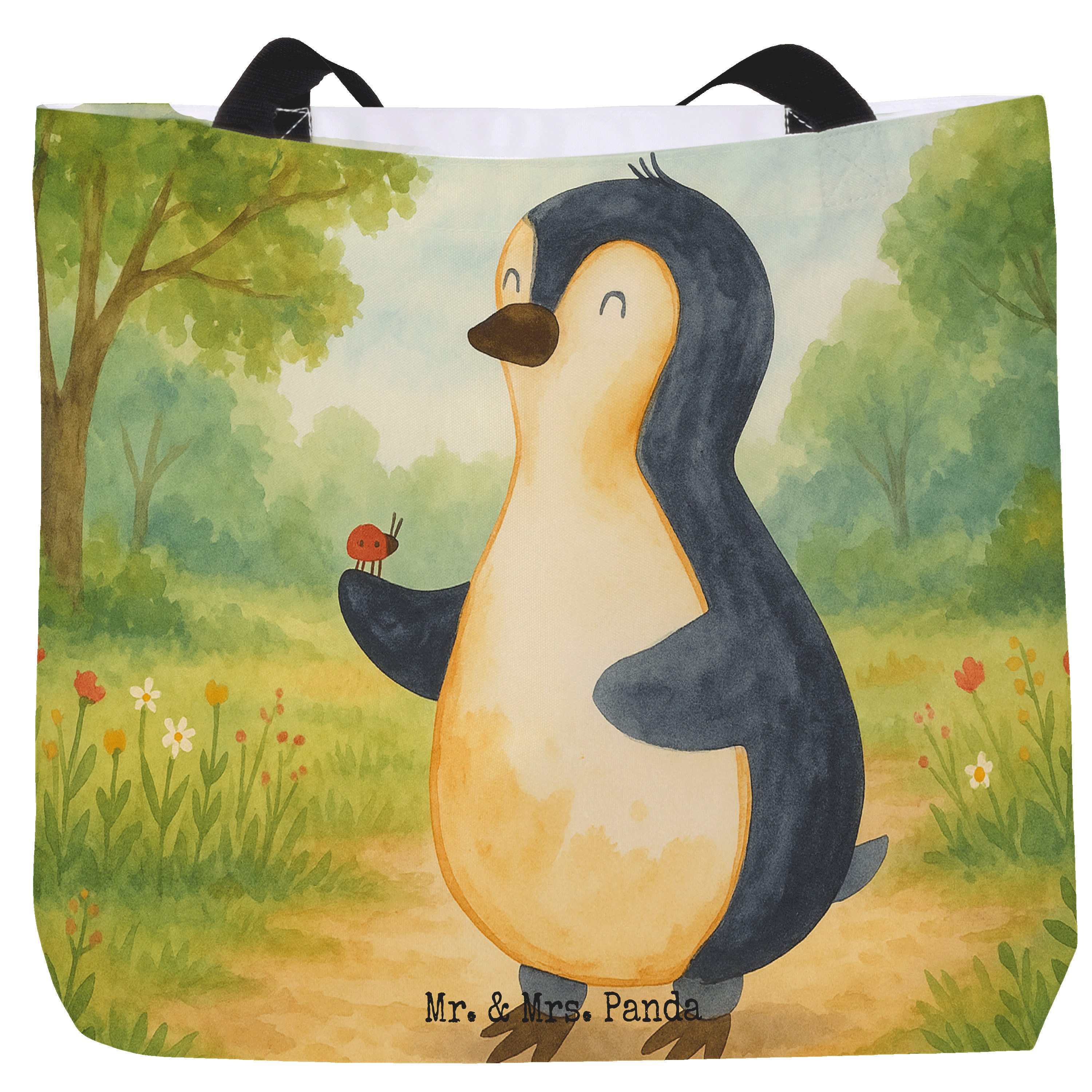 Shopper Pinguin Marienkäfer Design, Tote Bag, Weiß, Strandtasche, Tragetasche