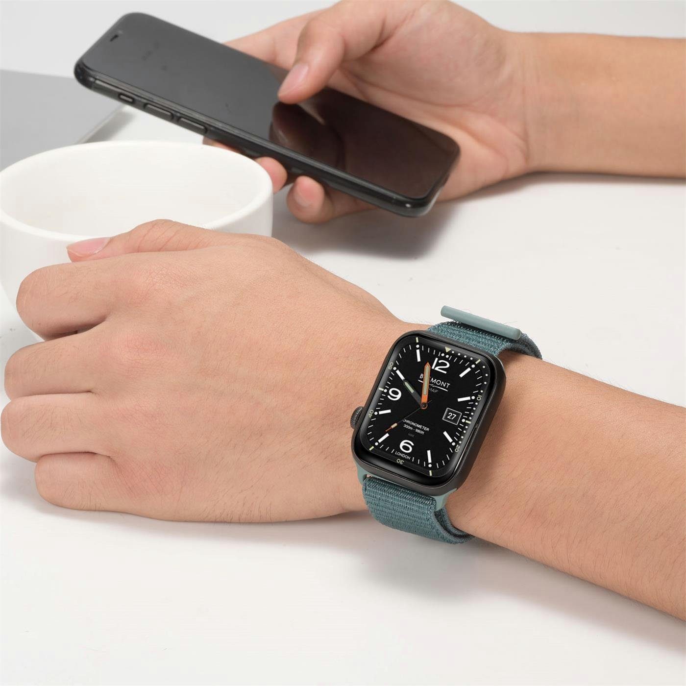 für Uhren Watch mit Gehäuse, Serie mit 44mm Nylon Band Klettverschluss CoolGadget 1. Stoff Ersatz Smartwatch-Armband Gen. Apple Grün