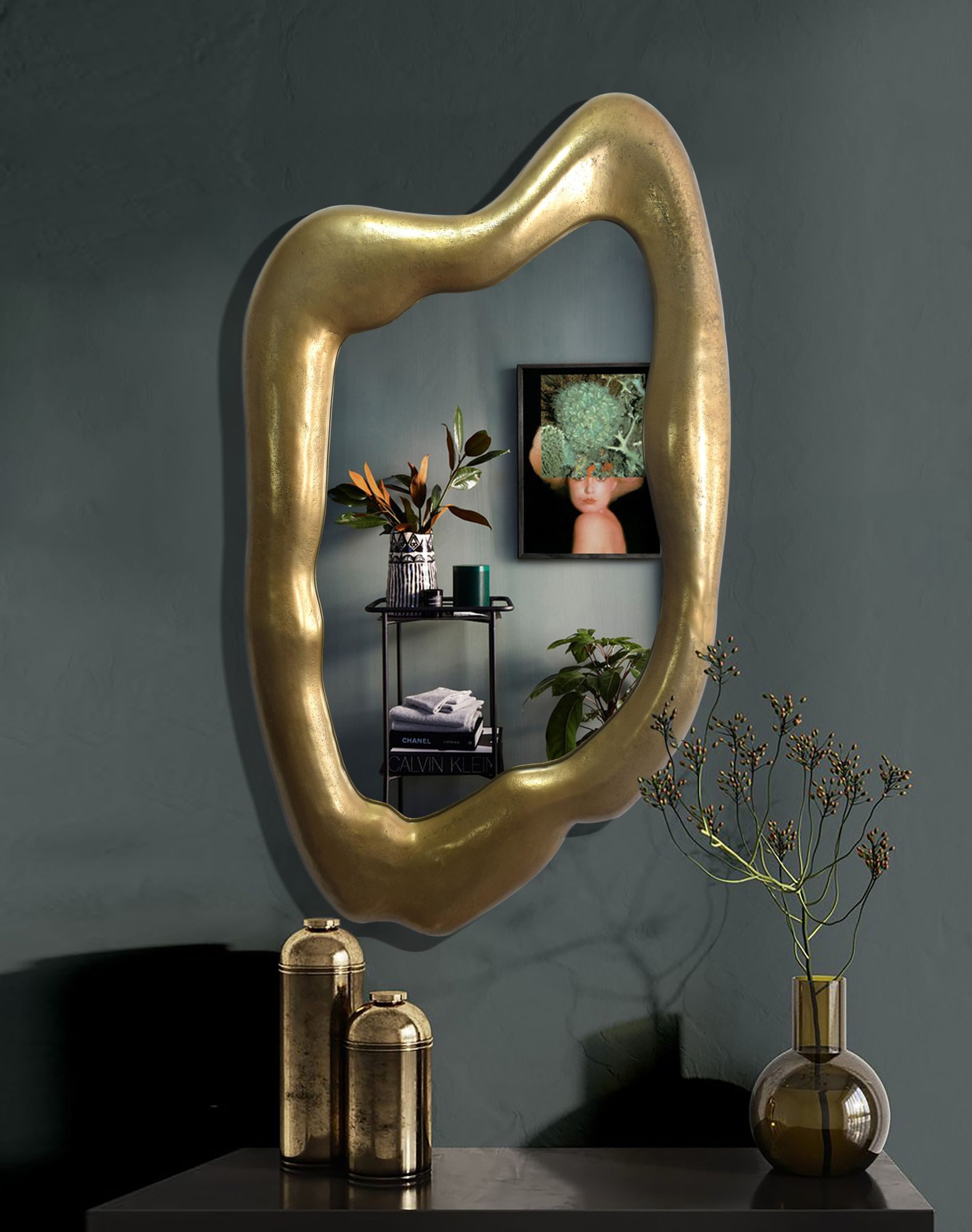 FINEBUY Wandspiegel 100x57 cm Hängespiegel Gold Aluminium Dekospiegel mit R günstig online kaufen