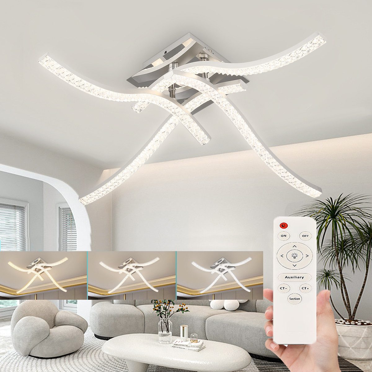 oyajia Deckenleuchte 48W Kristall LED Deckenleuchte, günstig online kaufen