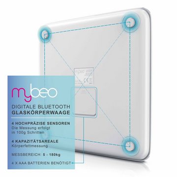 MyBeo Körper-Analyse-Waage Diagnose Waage, Digitale Bluetooth Körperfettwaage Diagnosewaage mit App-Steuerung