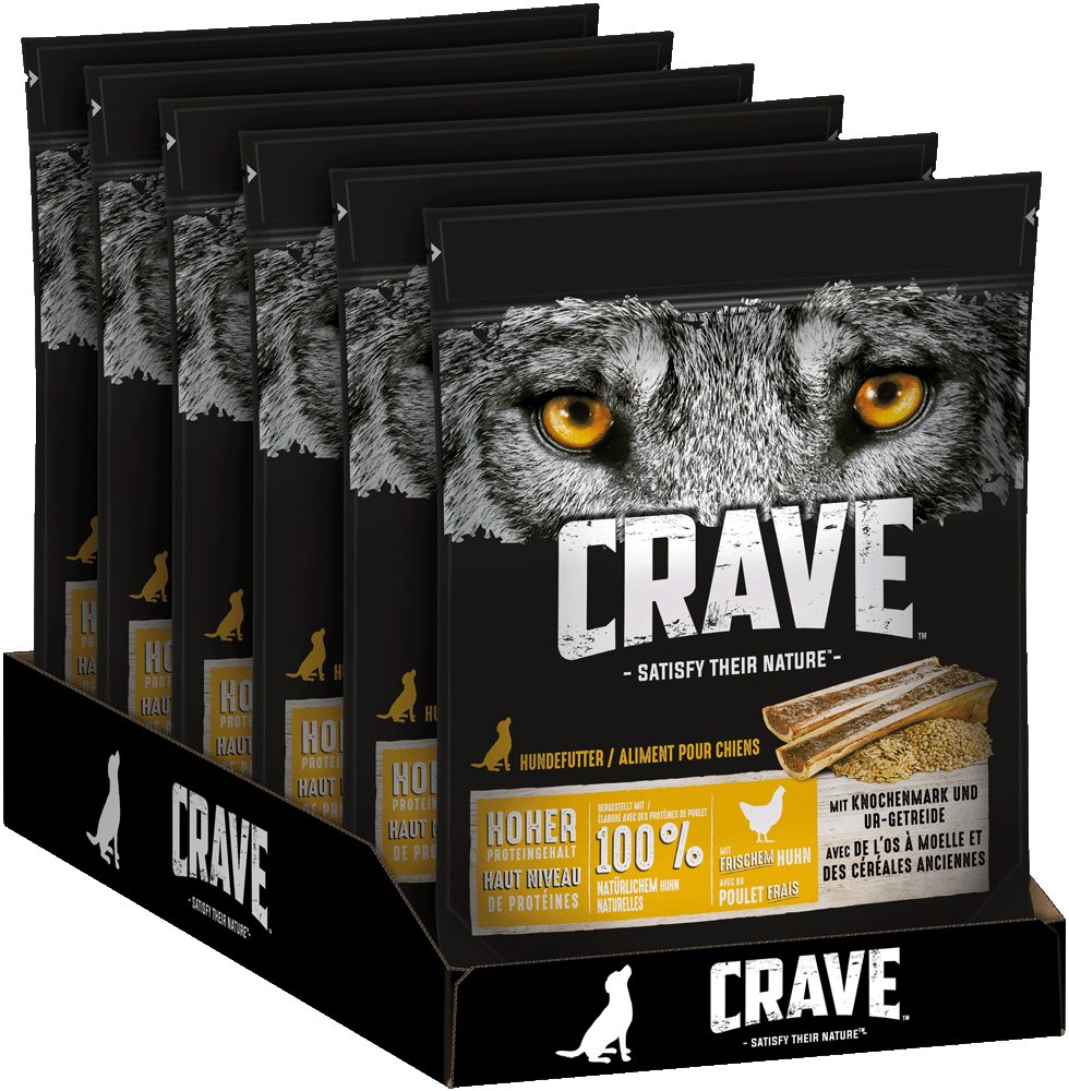 CRAVE CRAVE™ Hund Beutel mit Huhn, Knochenmark und Urgetreide 6 x 1kg, Trockenfutter für: Hunde