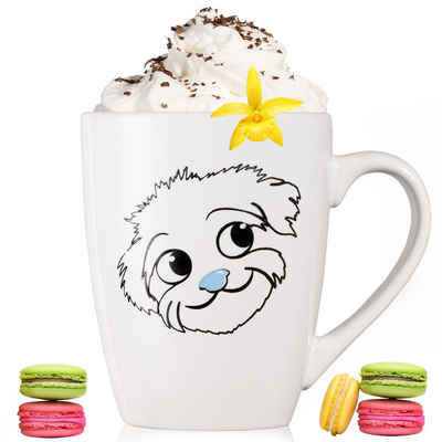 PLATINUX Tasse Kaffeetasse mit Hunde Motiv "Flocke", Keramik, Tasse mit Griff 250ml Teetasse Kaffeebecher Teebecher aus Keramik