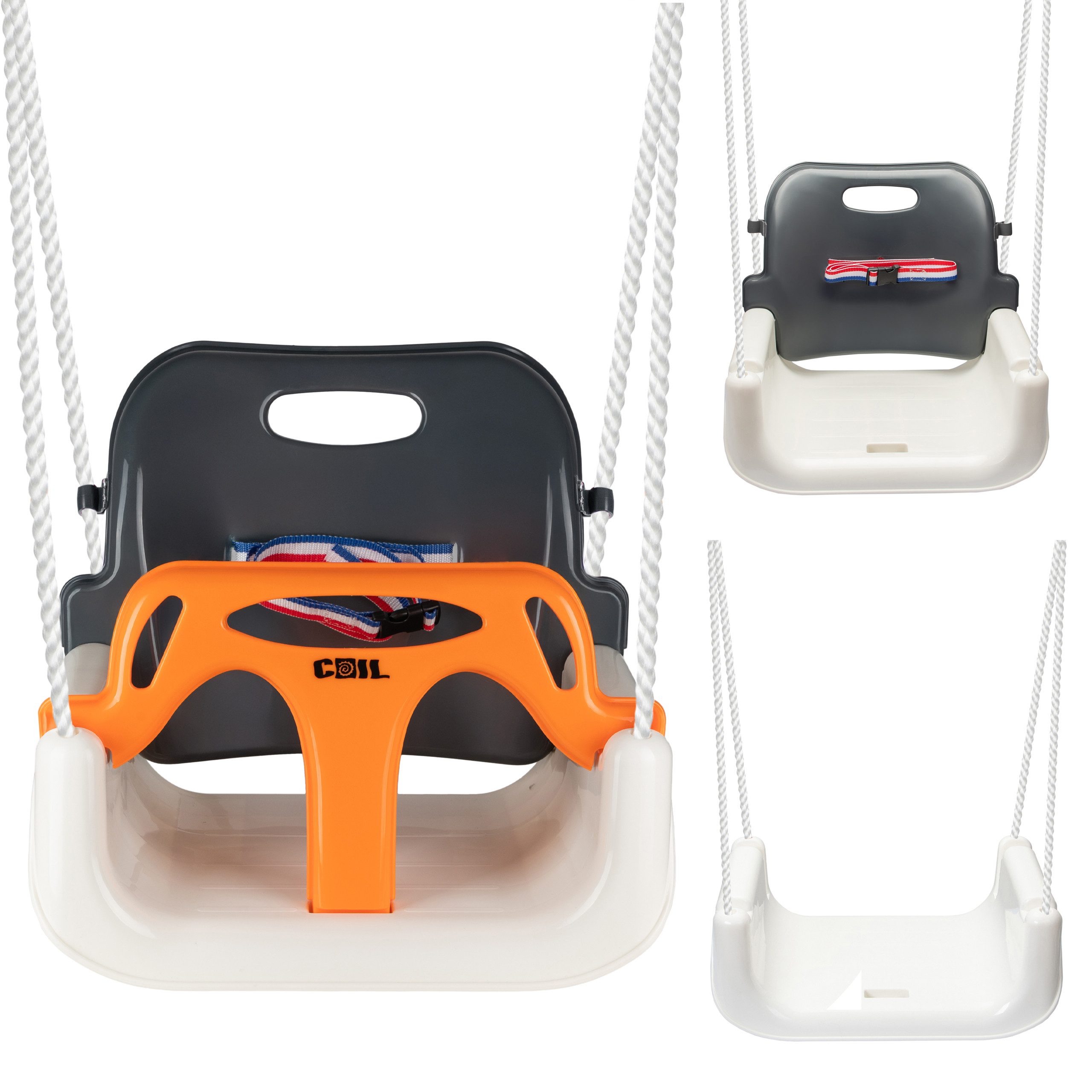 COIL Babyschaukel Schaukel 3in1, Gartenschaukel,Rückenlehne und Anschnallgurt,bis 60kg