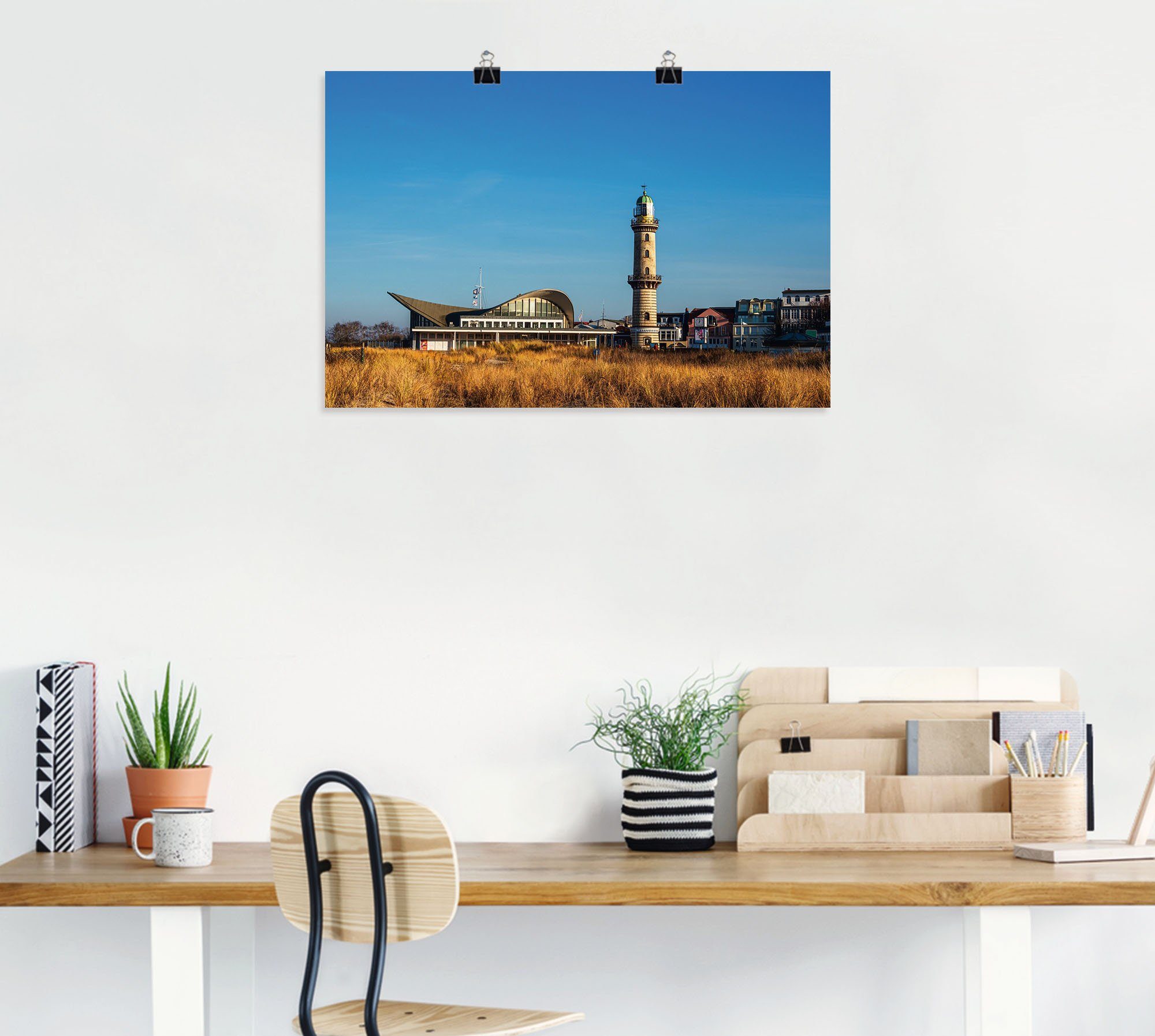 Größen Leuchtturm versch. Gebäude (1 in Warnemünde, oder in Poster Leinwandbild, Wandbild Alubild, Artland St), Teepott mit als Wandaufkleber