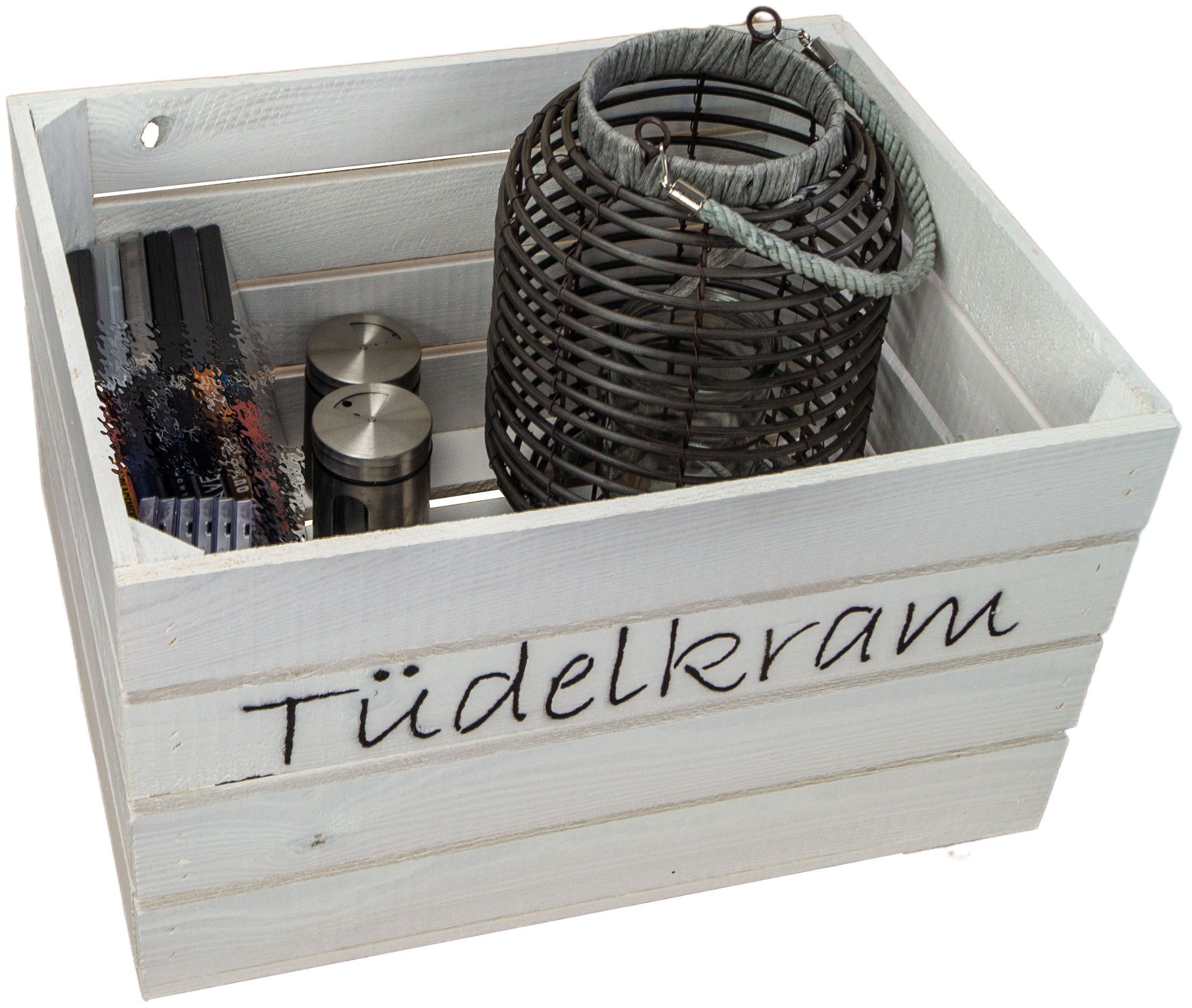 Kistenkolli Altes Land Allzweckkiste Holzkiste Johanna weiss "Tüdelkram" (Spar-Set, 1er Set)