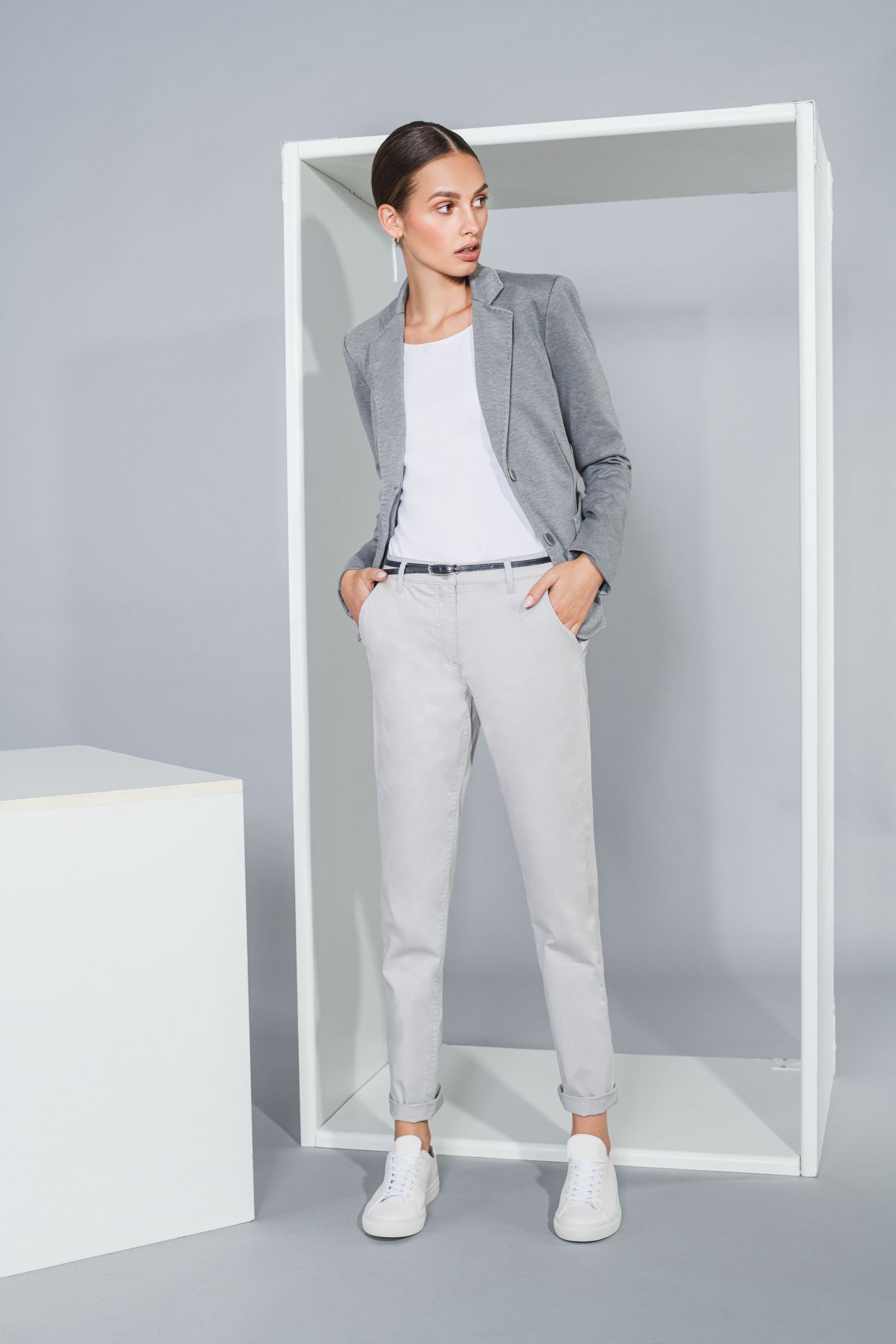 HECHTER PARIS Chinohose HECHTER Paris CASUAL Damen-Chino-Hose Modern-Fit Hellgrau