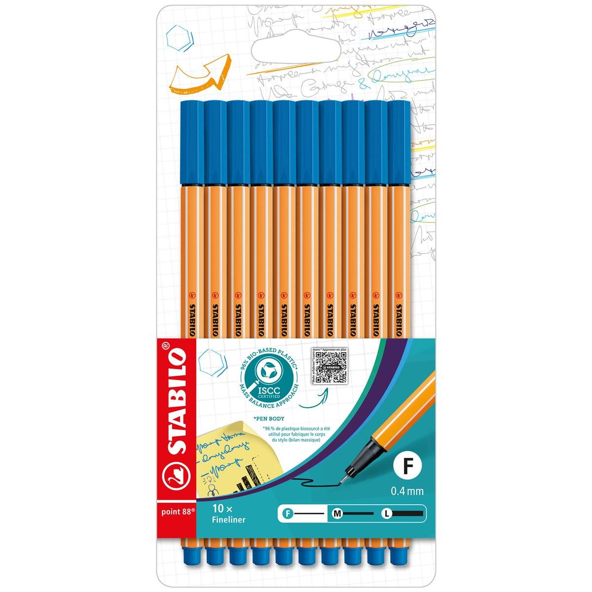 STABILO Fineliner STABILO point 88 Fineliner - 0,4 mm - 10er Set - blau