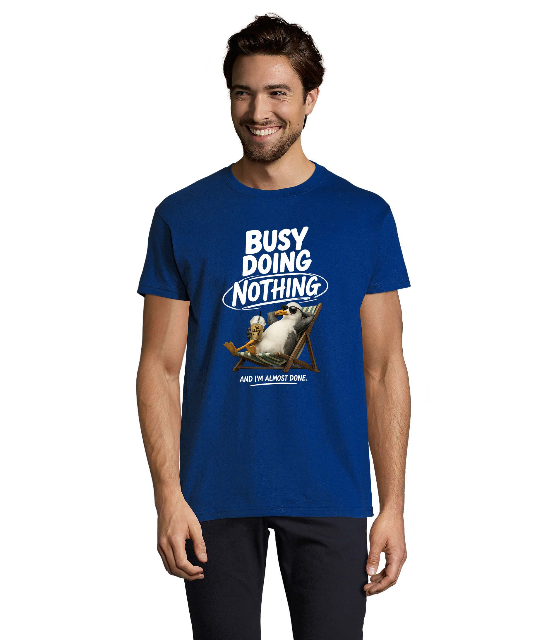 T-Shirt BusyDoingNothing Herren T-Shirt Pinguin Print Patch Freizeit