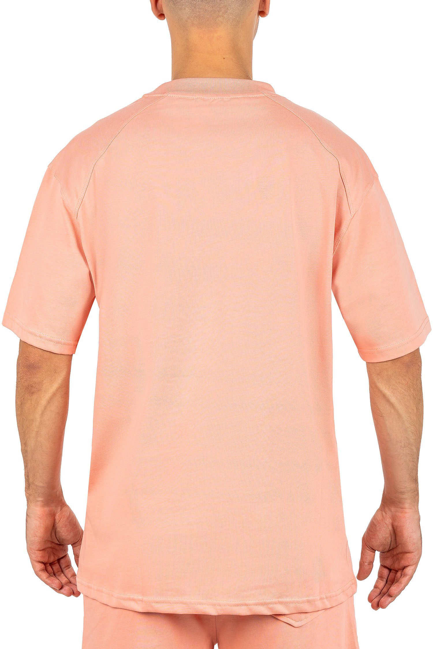 23RS041 mit (1-tlg) Casual Kragen am T-shirt Pink Kurzarm Stitching Reichstadt Oversize-Shirt