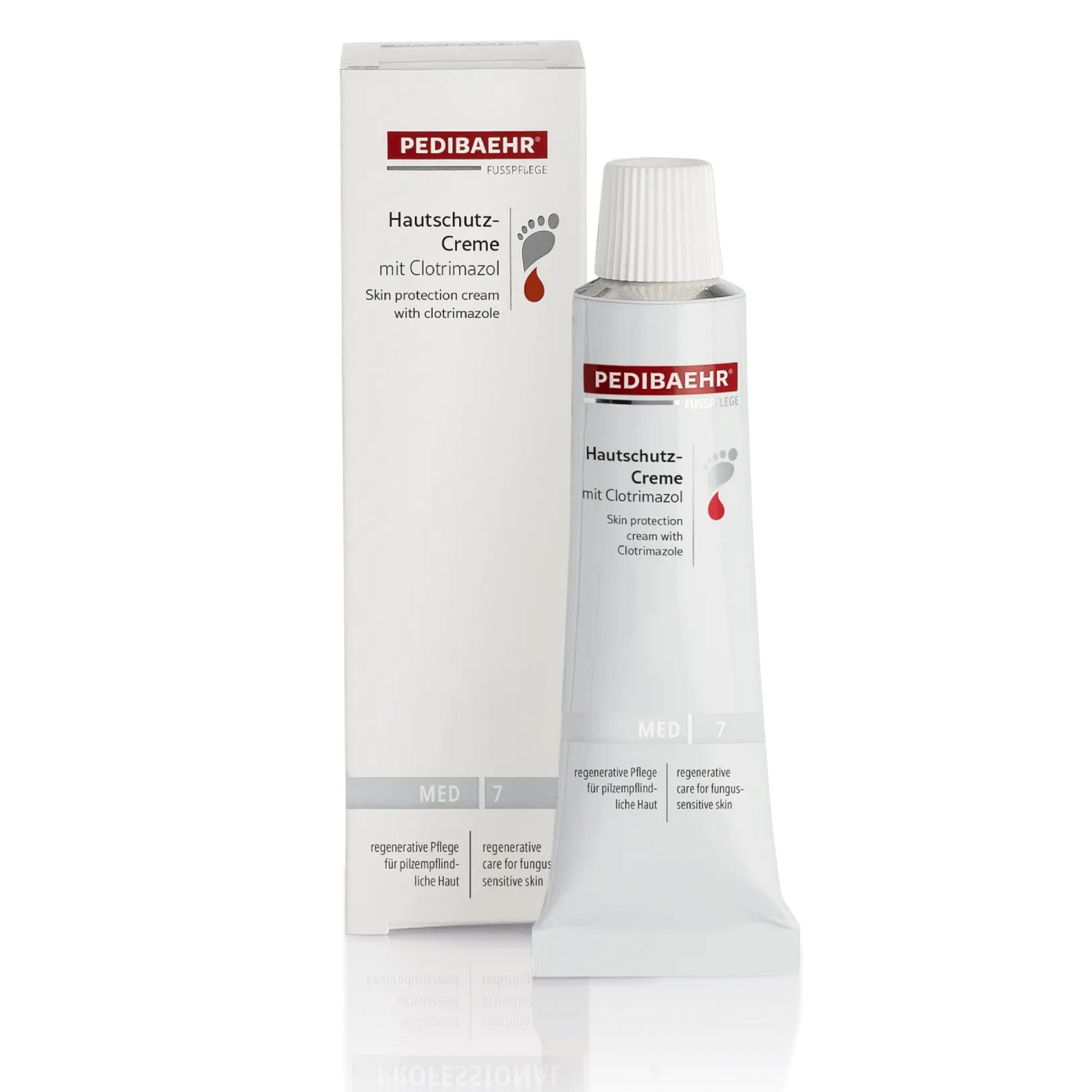 Pedibaehr Fußcreme Pedibaehr MED Hautschutz-Creme mit Clotrimazol 30ml mit Joojobaöl & Sheabutter, 1-tlg., Antimykotische Spezialpflege f. trockene, rissige Füße