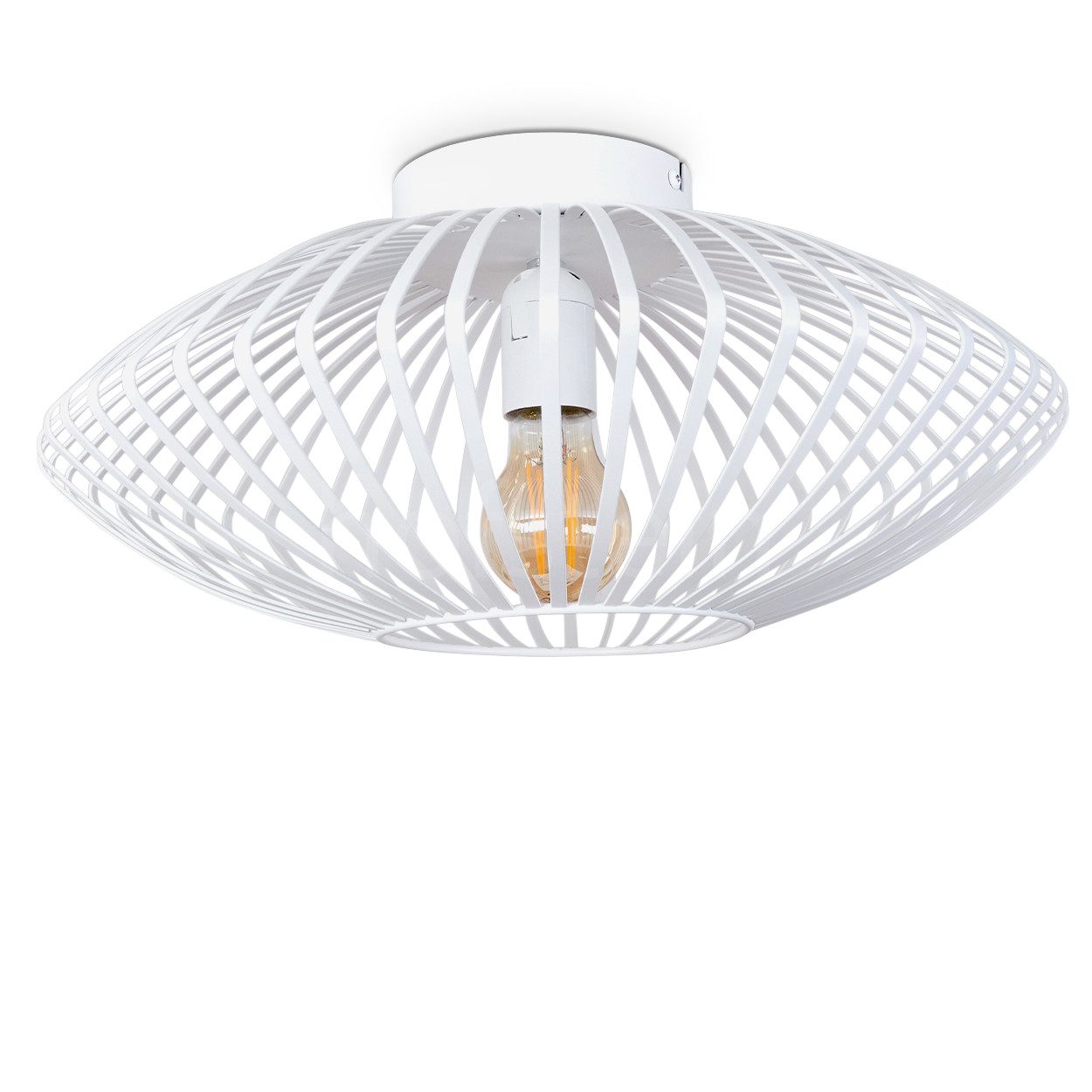 hofstein Deckenleuchte »Pieris« runde Deckenlampe aus Metall in Weiß, ohne Leuchtmittel, Retro-Leuchte mit Lichteffekt durch Gitter-Optik, Ø39cm, E27