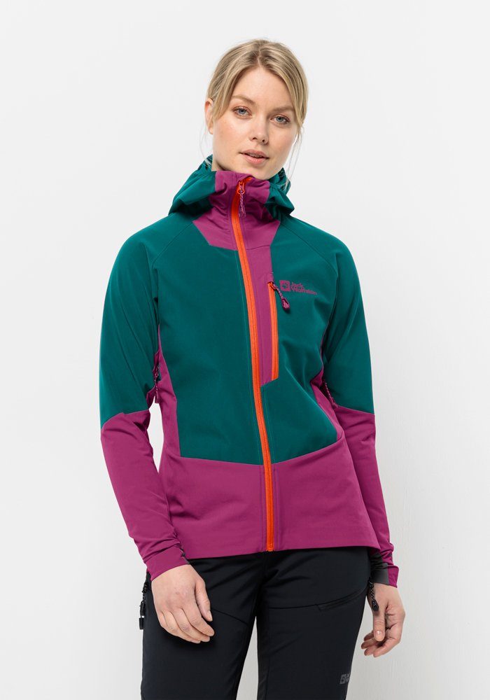 Softshelljacke W ALPSPITZE HOODY Wolfskin sea-green Jack