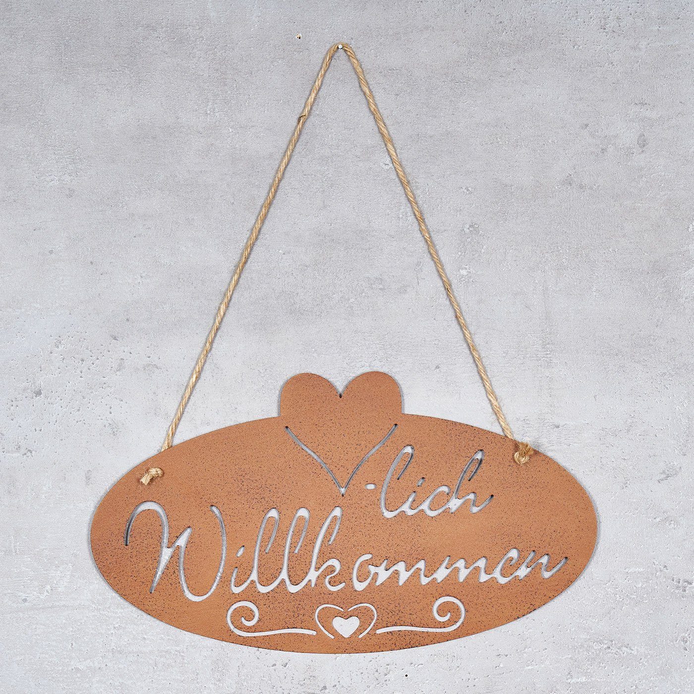 Levandeo® Metallbild, Schild Willkommen Herz 28,5x16cm günstig online kaufen