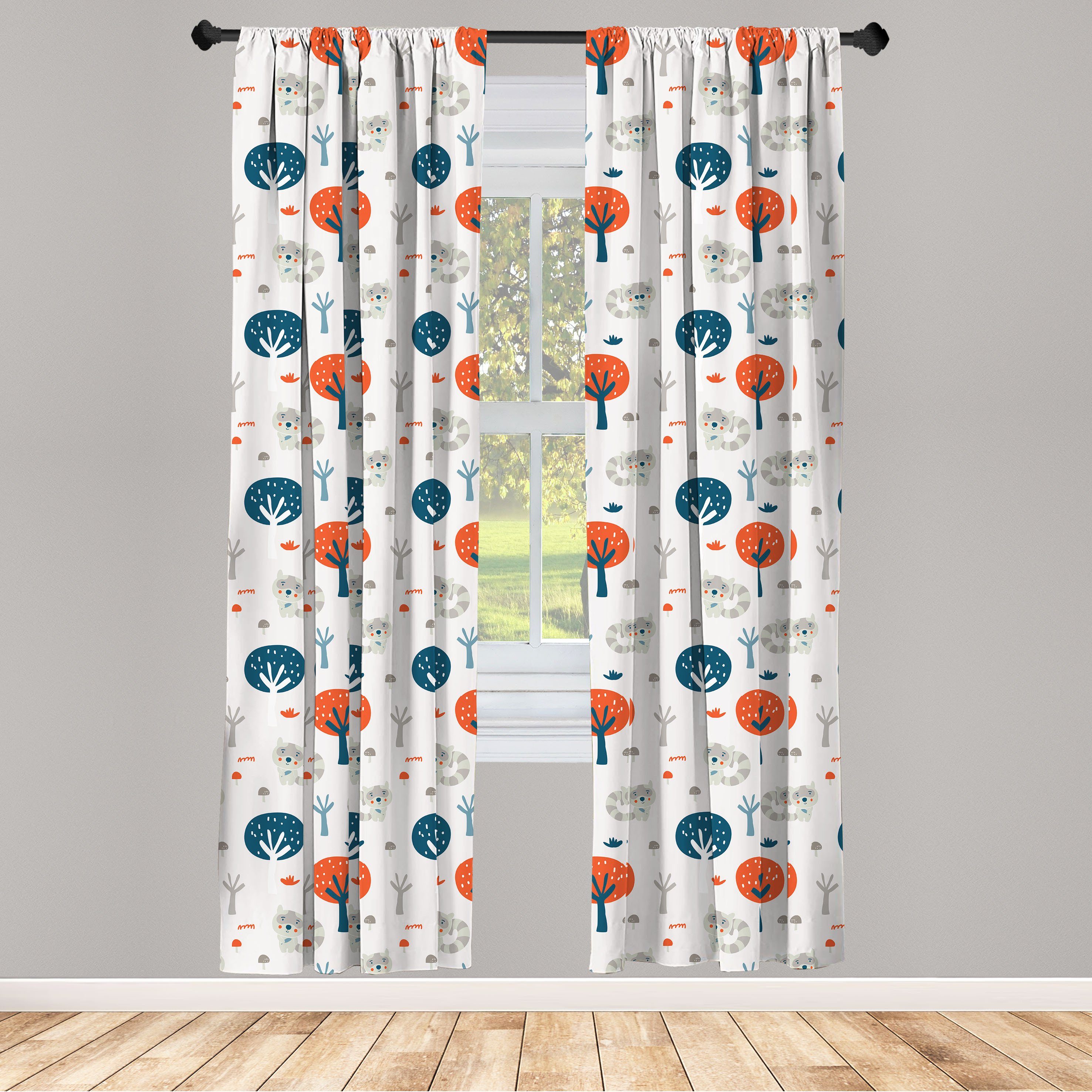Gardine Vorhang für Wohnzimmer Schlafzimmer Dekor, Abakuhaus, Microfaser, Cartoon-Tier Fall Wald Racoon