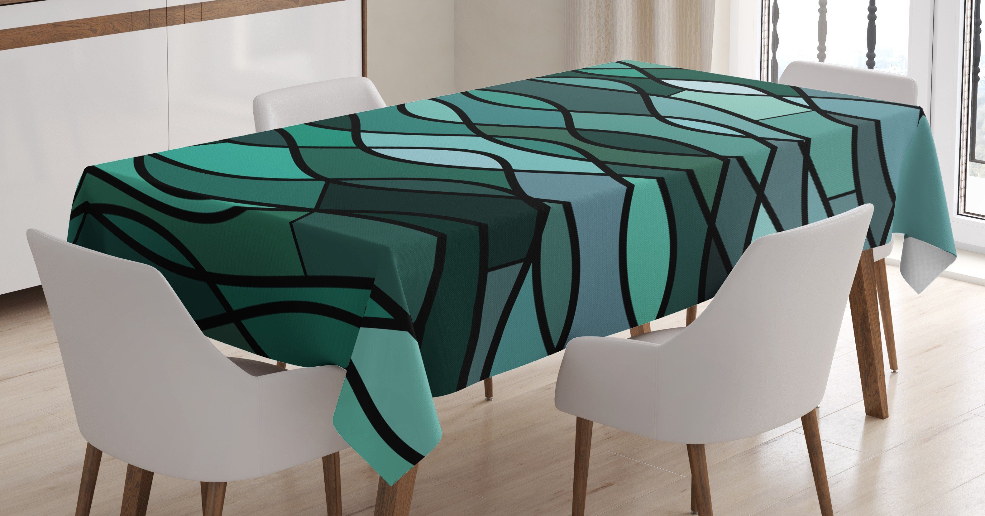 Waves Sea Waschbar Mosaic inspiriert Farbfest Bereich Teal Abakuhaus Farben, den Für geeignet Außen Klare Tischdecke