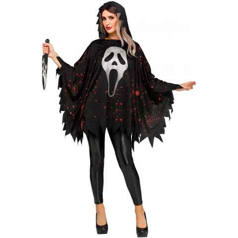 Fun World Kostüm Glitzernder Ghostface Poncho, Kapuzenumhang mit allerlei Blutflecken und glitzerndem Ghostface-Gesic