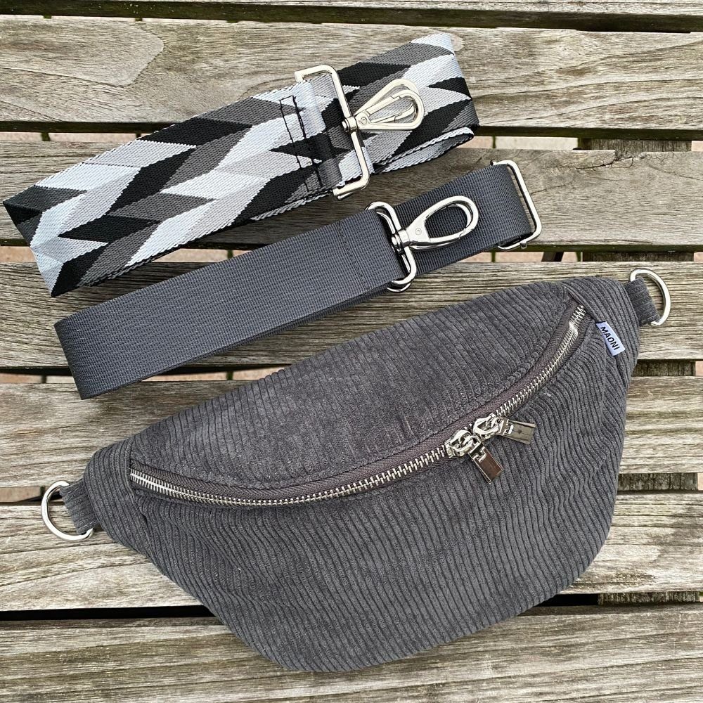 MAONI Bauchtasche Cord Dunkelgrau mit zwei Taschengurten, vegan günstig online kaufen