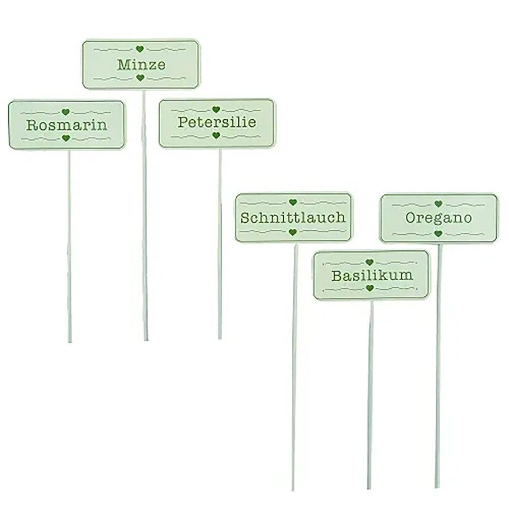 NOOR LIVING Gartenstecker Kräuterstecker mit Kräuter Aufschrift (6 er Set, L/H : 10x29 cm, Rosmarin, Minze, Petersilie, Schnittlauch, Basilikum, Oregano) Kräuterschilder, Gartendeko