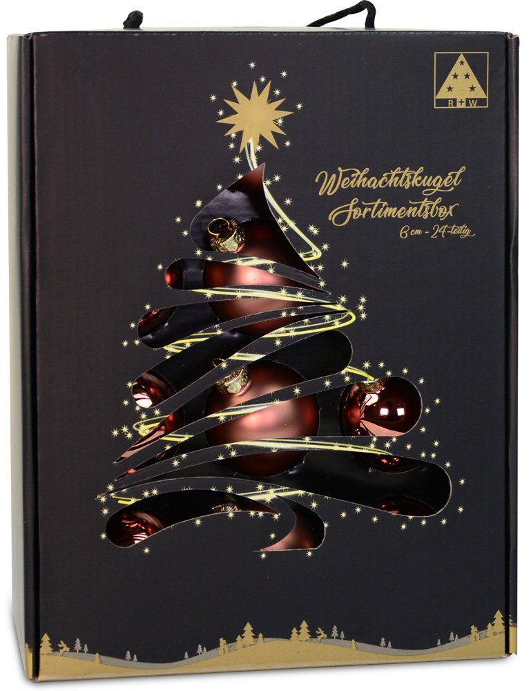 cm und im RIFFELMACHER Ø & Stück) Karamell - 6 Glänzend Koffer Christbaumkugeln Weihnachtsbaumkugel (24 WEINBERGER Glas Matt
