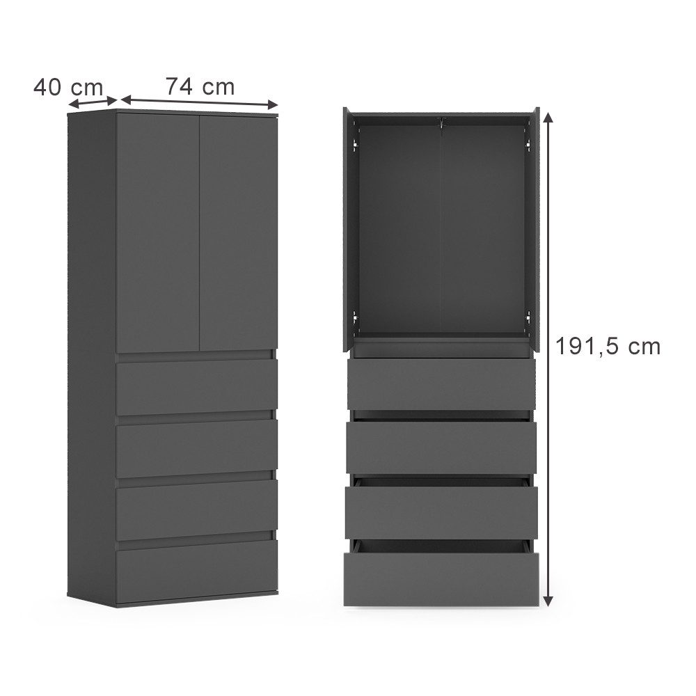 Vicco Kleiderschrank Claus, Anthrazit, 74 x 191.5 cm mit 4 Schubladen günstig online kaufen
