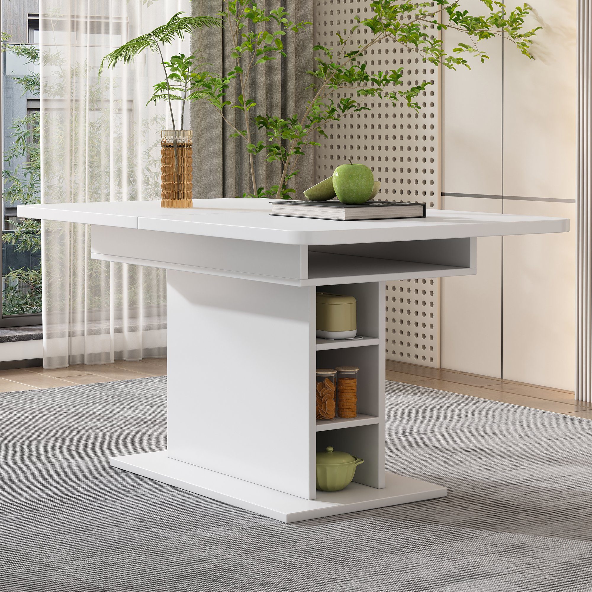 Flieks Esstisch (1-St), ausziehbar 110-130cm Tisch mit Stauraum Schreibtisch Küchentisch, weiß