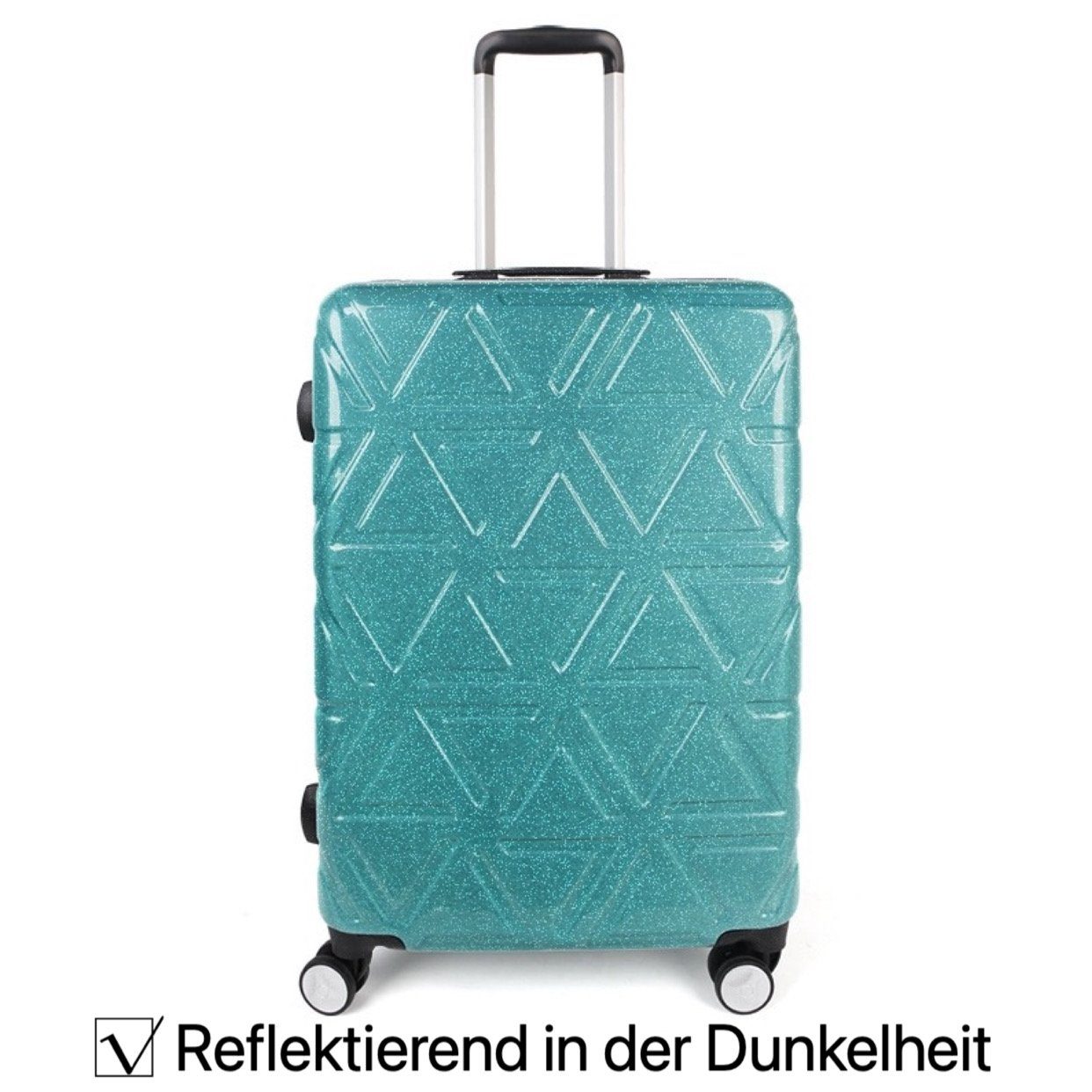 NEWCOM Hartschalen-Trolley Reisekoffer mit TSA Schloss Reflektorstoff Glanz Glitzer, 4 Rollen, Geräuschlose 360° Doppelrollen, 20 Zoll, Ultraleicht, ABS+PC, Grün