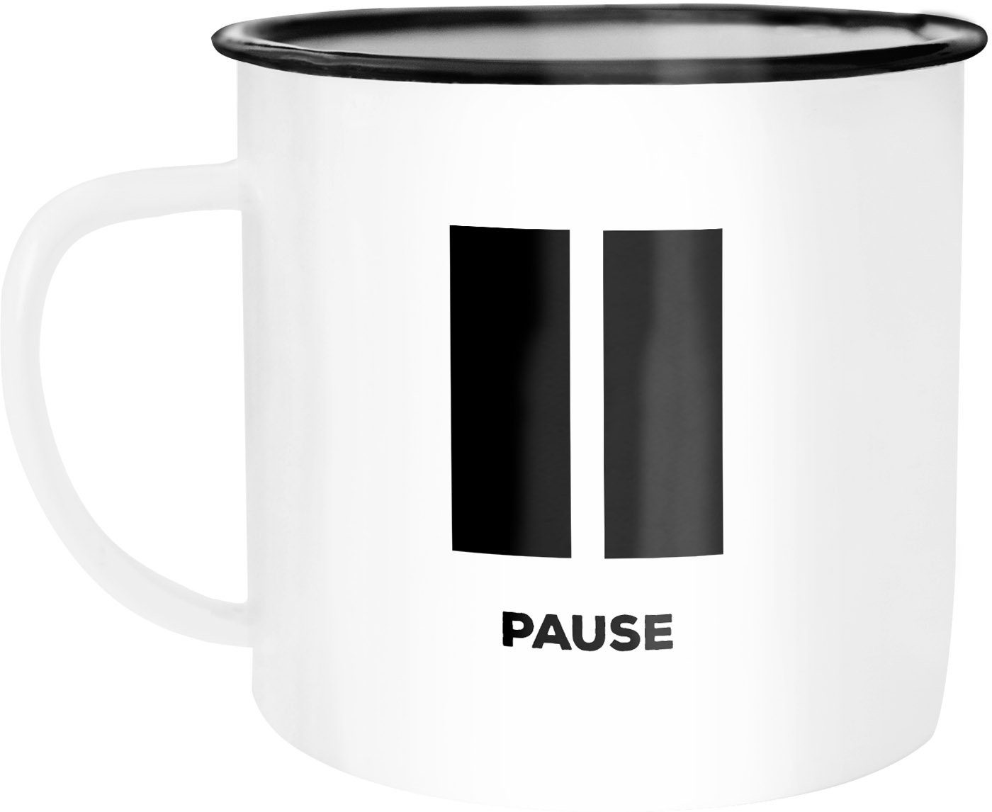 MoonWorks Tasse Emaille Tasse Becher Pause Bürotasse Kaffeetasse Auszeit Ruhe Kaffeetasse Moonworks®, emailliert und mit Aufdruck