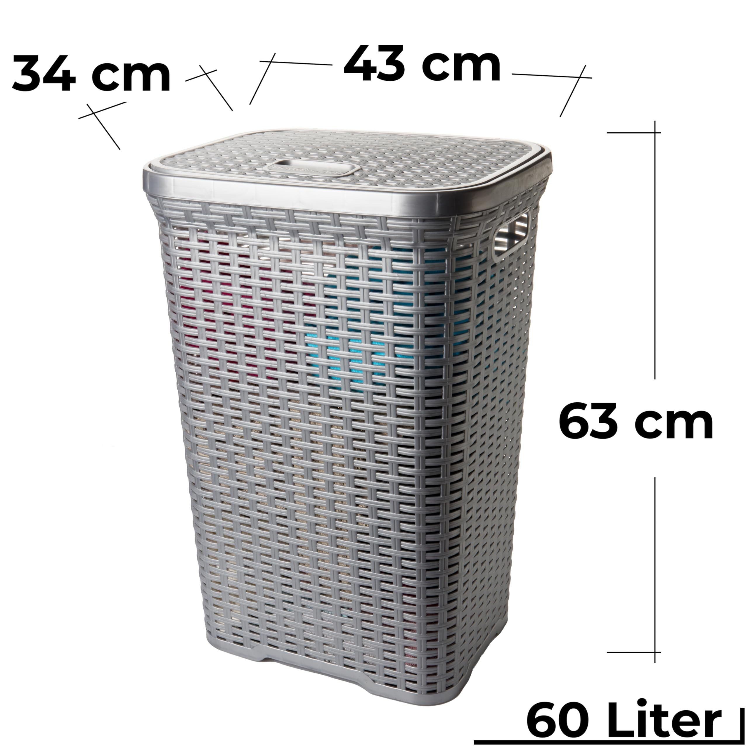 Centi Wäschewanne Wäschekorb Rattanoptik mit Deckel, grau, robust (2er-Set) günstig online kaufen