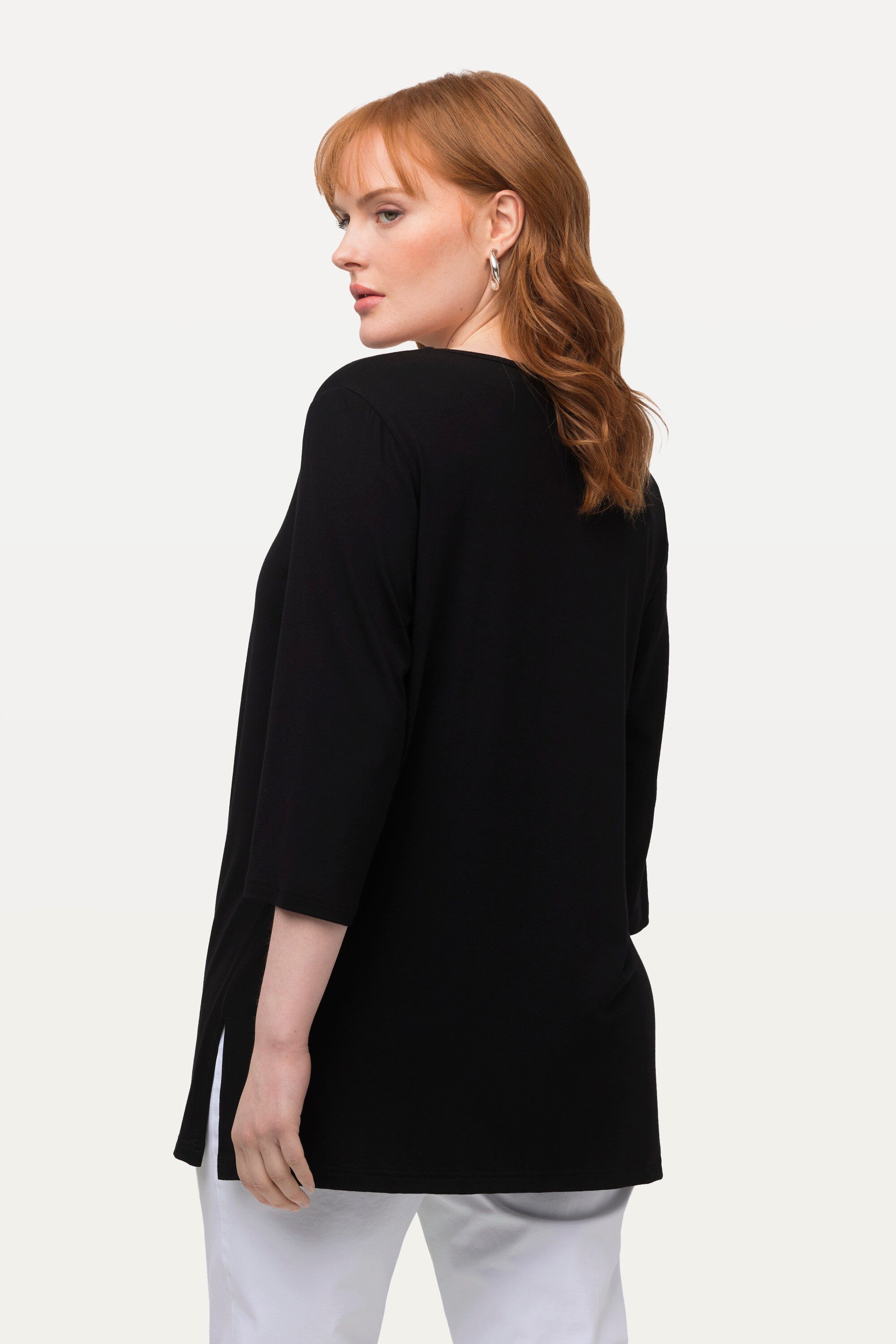 Ulla Popken T-Shirt Shirt tiefer Rundhalsausschnitt 3/4 Arm