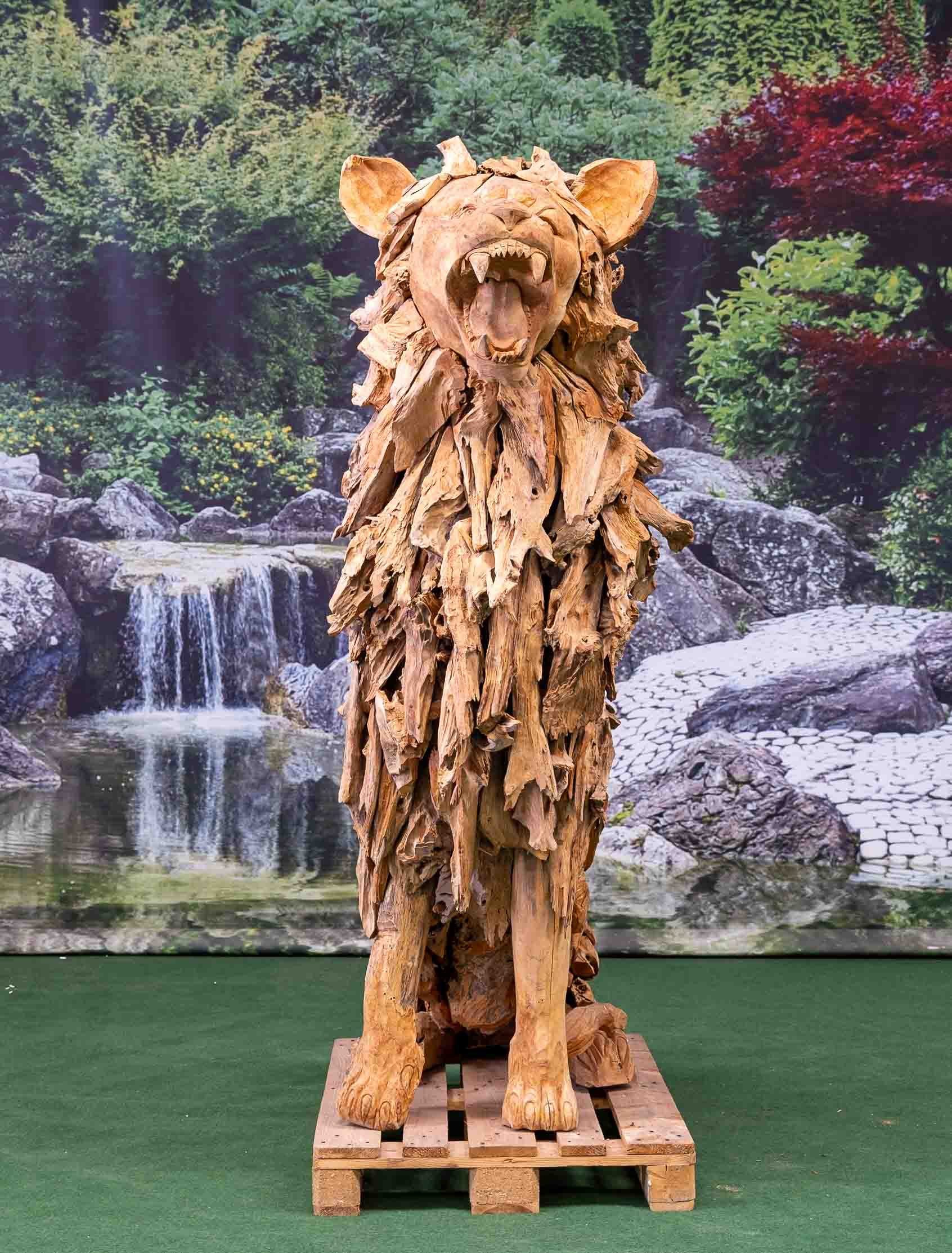 IDYL Gartenfigur IDYL Teak Holz Figur "Löwe sitzend groß", Wurzeln des