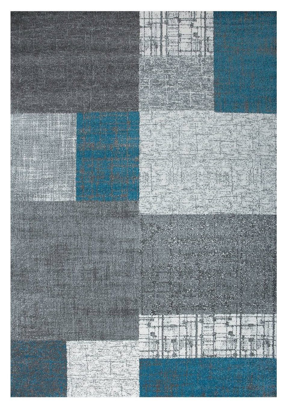 Vimoda Teppich Wohnzimmer Klassisch Karo- kariert Design, Rechteckig, Höhe: 5 mm, Läufer Kachel Optik in Türkis Grau Gelb & Lila Teppich Schlafzimmer