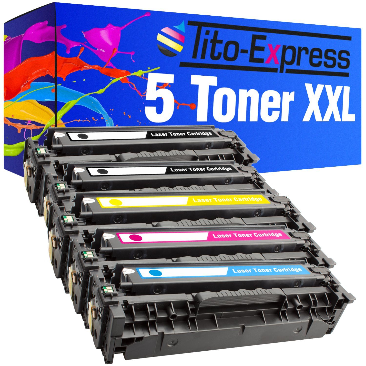 Tito-Express Tonerpatrone 5er Set ersetzt HP CC530A CC531A CC532A CC533A, für Color Laserjet CP2025 CP2025 CP2025DN CP2025N CP2025X CM2320