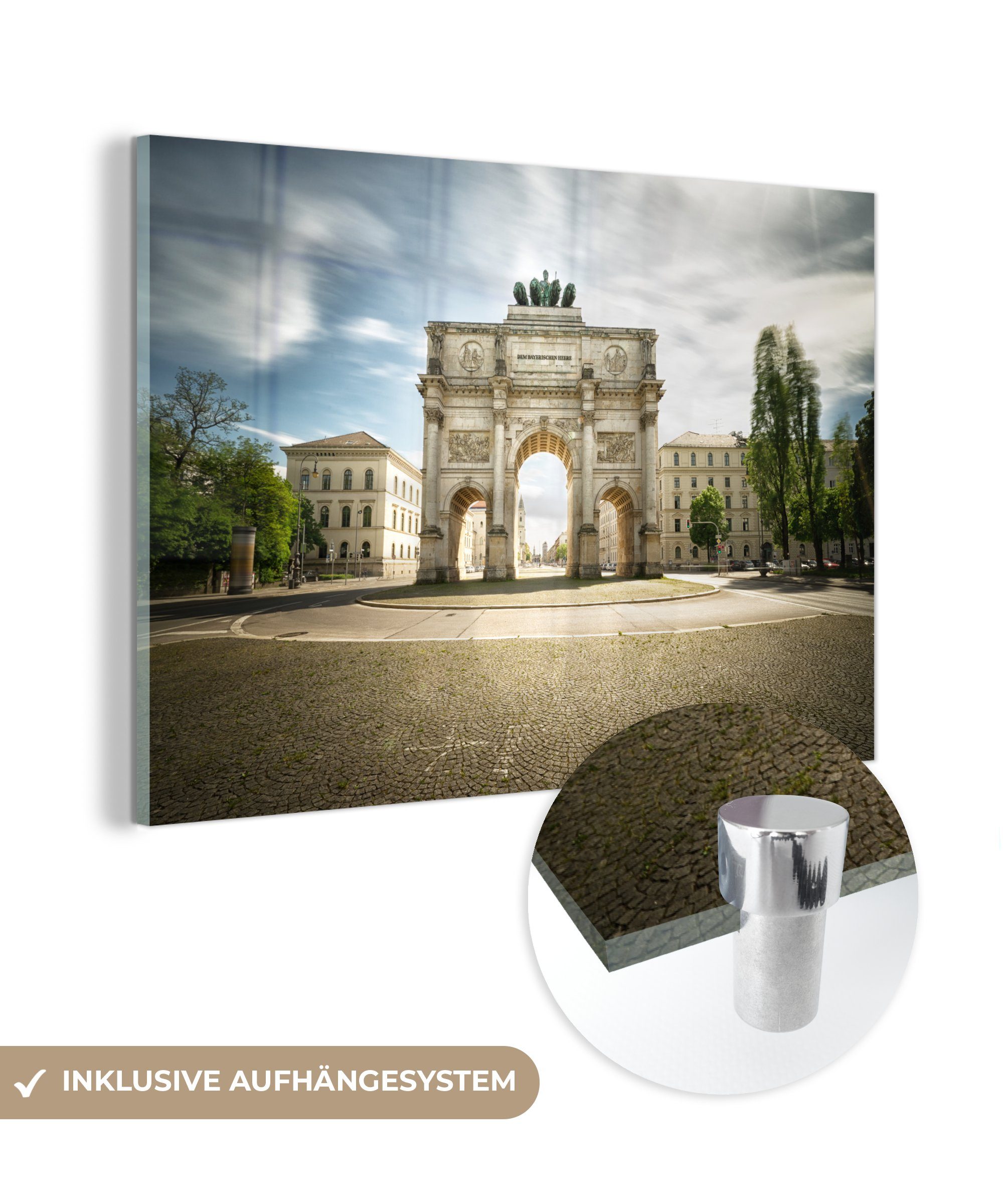 MuchoWow Acrylglasbild Beeindruckender Triumphbogen in München bei Sonnenaufgang, (1 St), Acrylglasbilder Wohnzimmer & Schlafzimmer