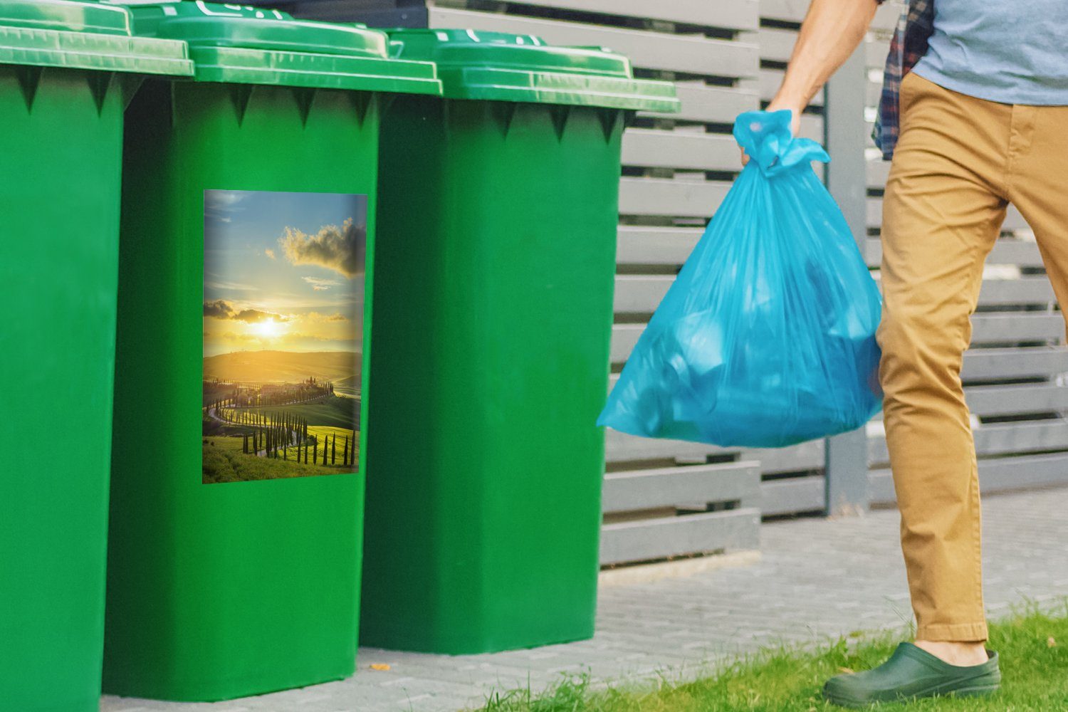Mülltonne, St), MuchoWow Italien - Mülleimer-aufkleber, - Wandsticker (1 Sonne Abfalbehälter Sticker, Toskana Container,