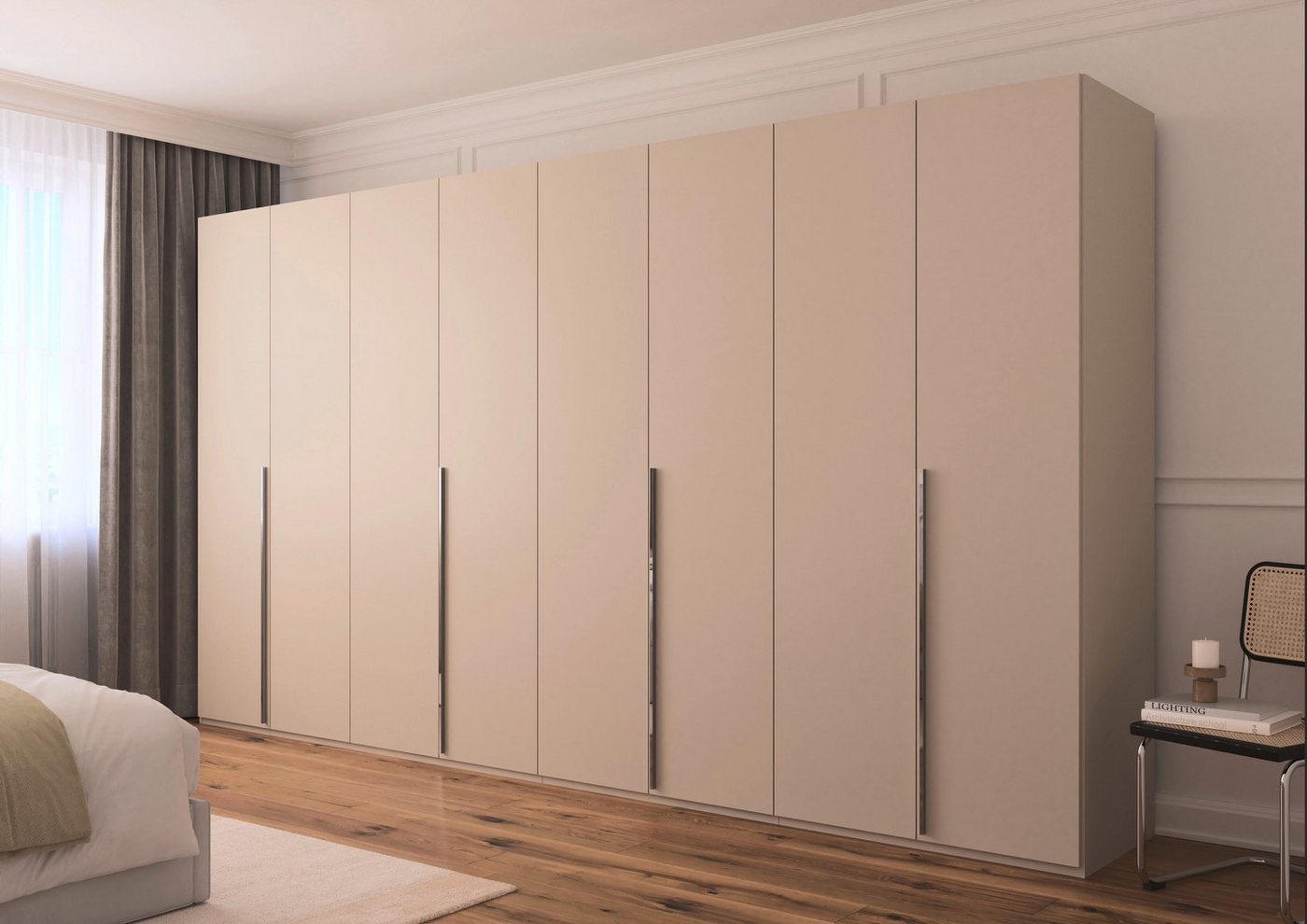 rauch Drehtürenschrank Kleiderschrank Schrank Garderobe Wäscheschrank BESTSELLER MONTCLAR (3 Ausstattungen BASIC/CLASSIC/PREMIUM (SOFT-CLOSE), Breiten 201-400 cm) Front in Glas/Hochglanz/Dekor/Grauspiegel in 5 Breiten MADE IN GERMANY