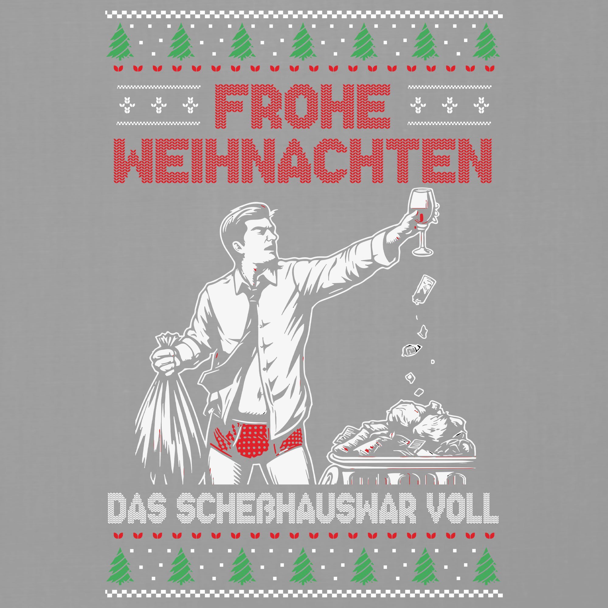 Herren Weihnachten Scheißhaus - X-mas Weihnachten Formatee Grau Frohe Christmas Heather Kurzarmshirt Quattro (1-tlg)