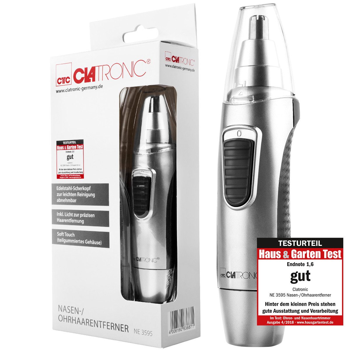 CLATRONIC Nasenhaartrimmer NE 3595, Nasenhaartrimmer, auch für Ohrhaare, mit Licht