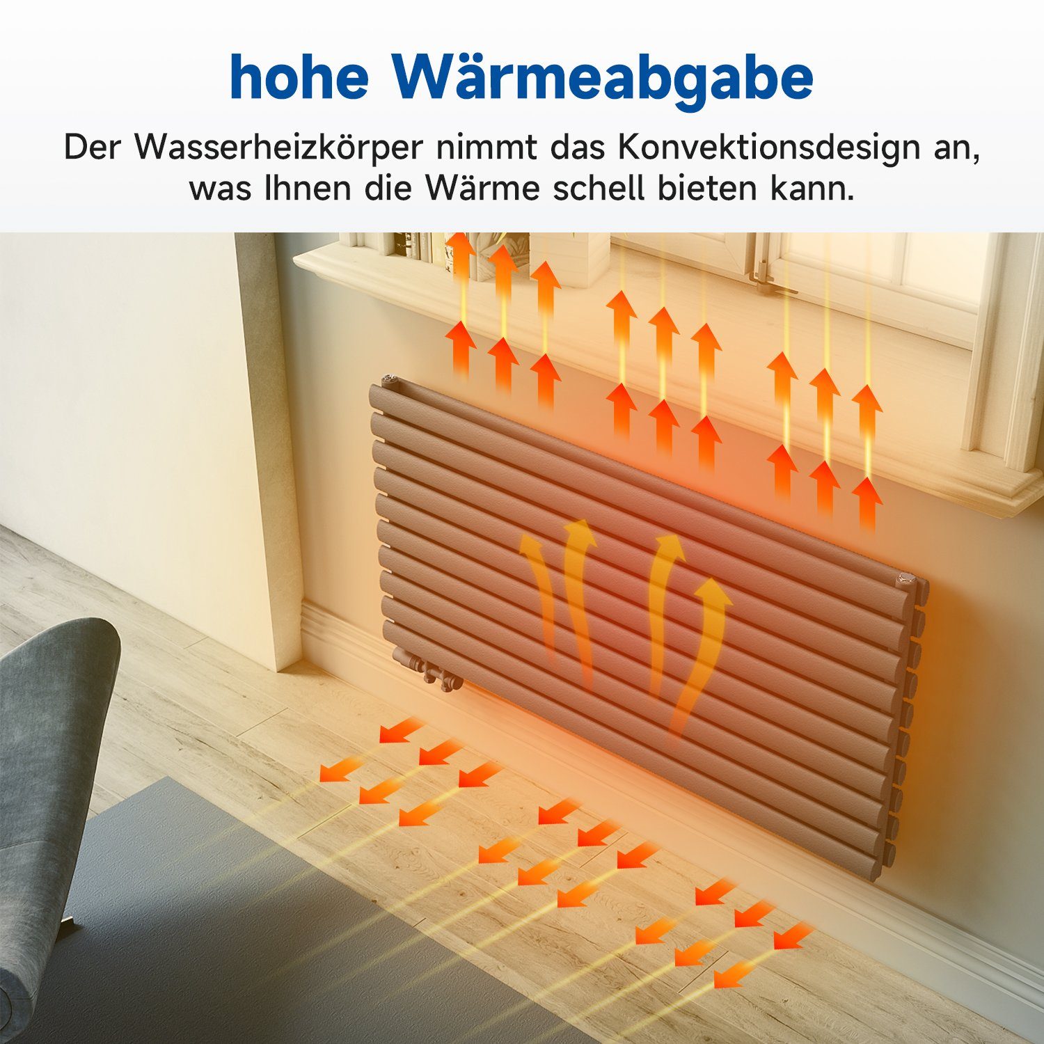 SONNI Designheizkörper Röhrenheizkörper Doppellagig 593x1200x79mm 1332 Watt Weiß/Anthrazit, mit Weiß/Anthrazit Multiblock, Heizungsbereich 9~14m² – Bild 5 von 5
