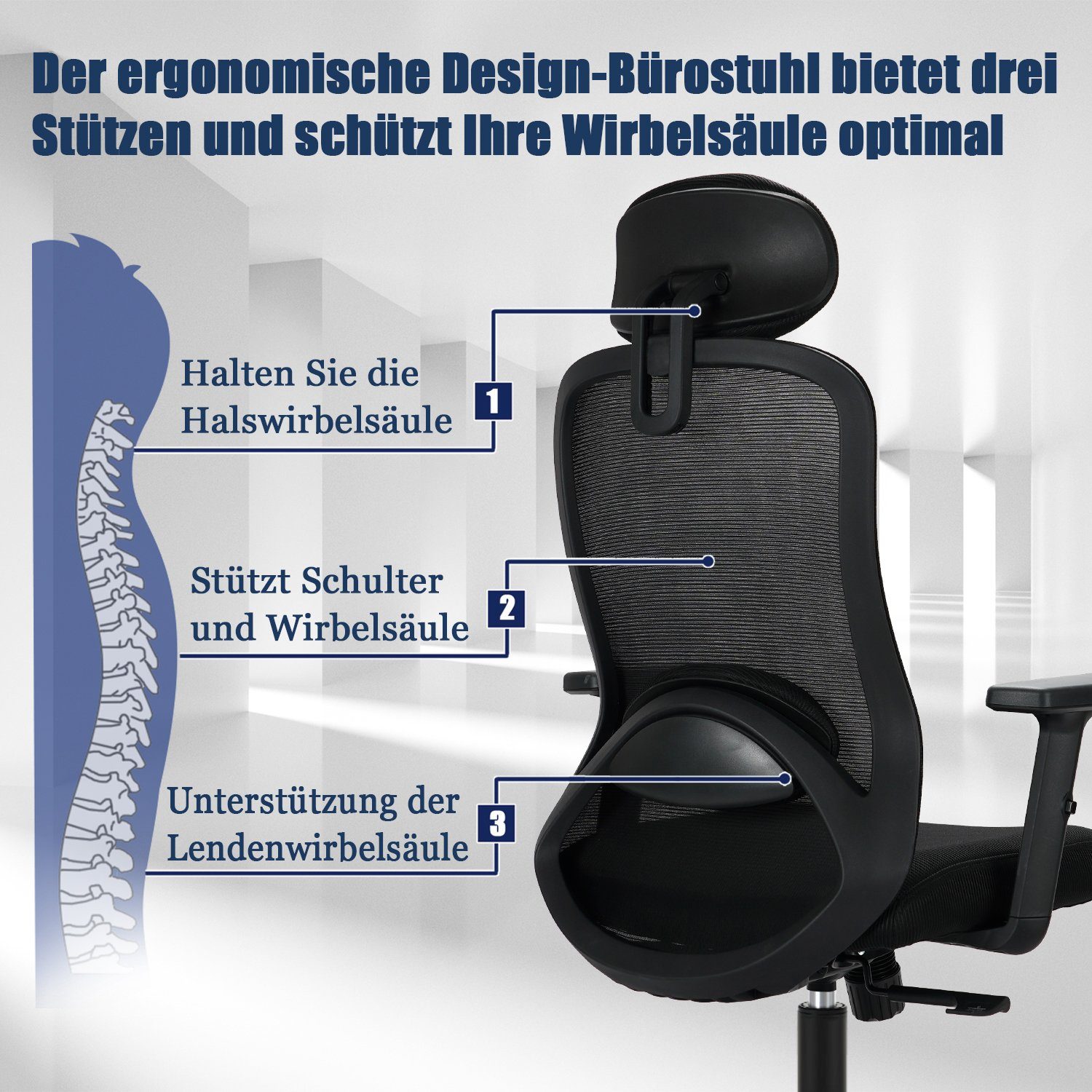 rollen, Bürostuhl Bürostuhl Durrafy Leise mit 150 Ergonomischer,Chefsessel,Schreibtischstuhl, Schwarz bis 130°, Wippfunktion Bürostuhl KG