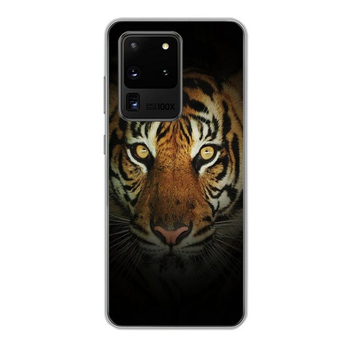 MuchoWow Handyhülle Tiger - Licht - Augen Phone Case Handyhülle Samsung Galaxy S20 Ultra Silikon Schutzhülle