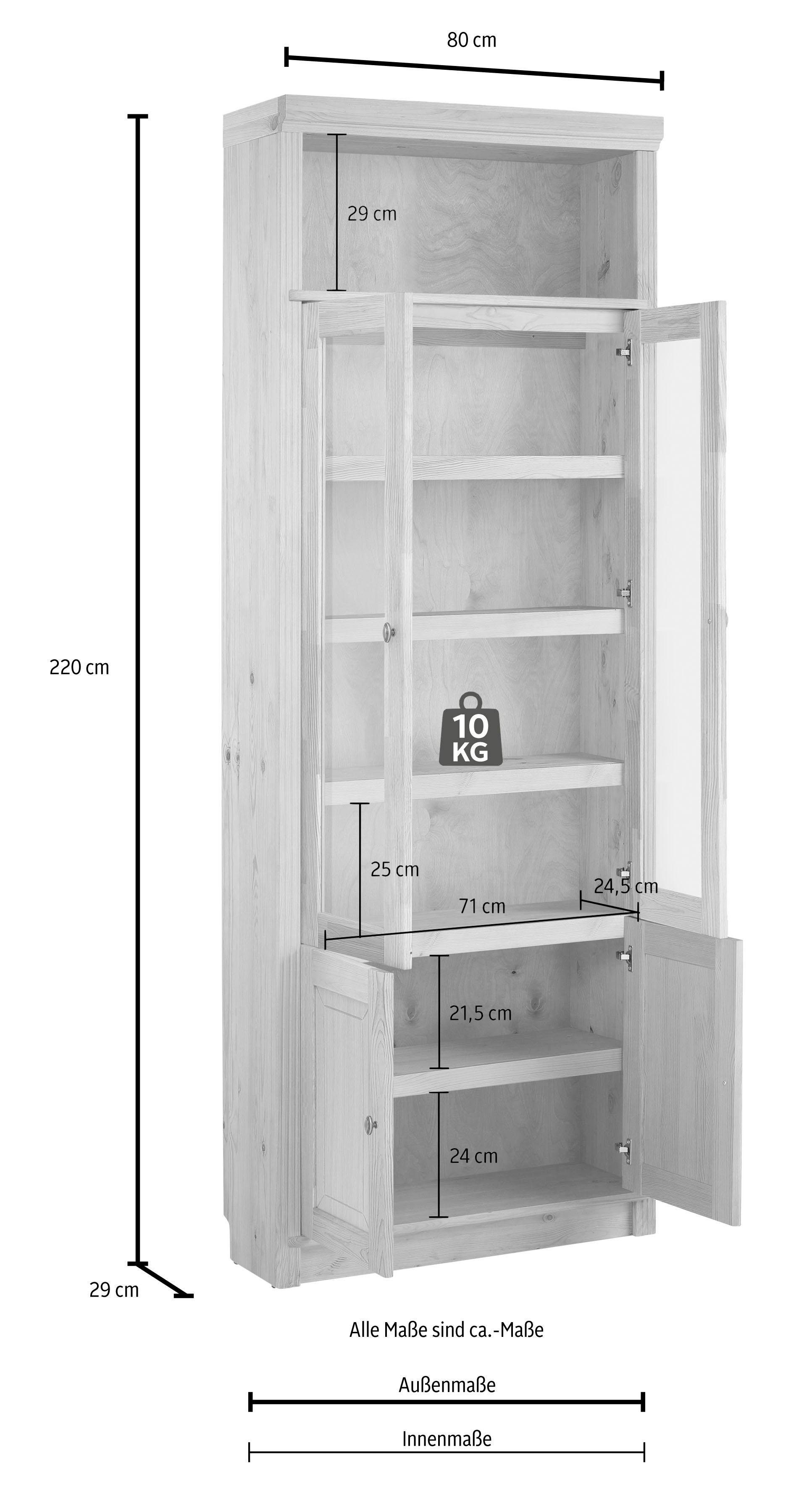 Home affaire Bücherregal Soeren, massiver mit gelaugt/geölt 29 cm, Kiefer, Türen 2 Höhen, Tiefe Einsatz in Klarglas