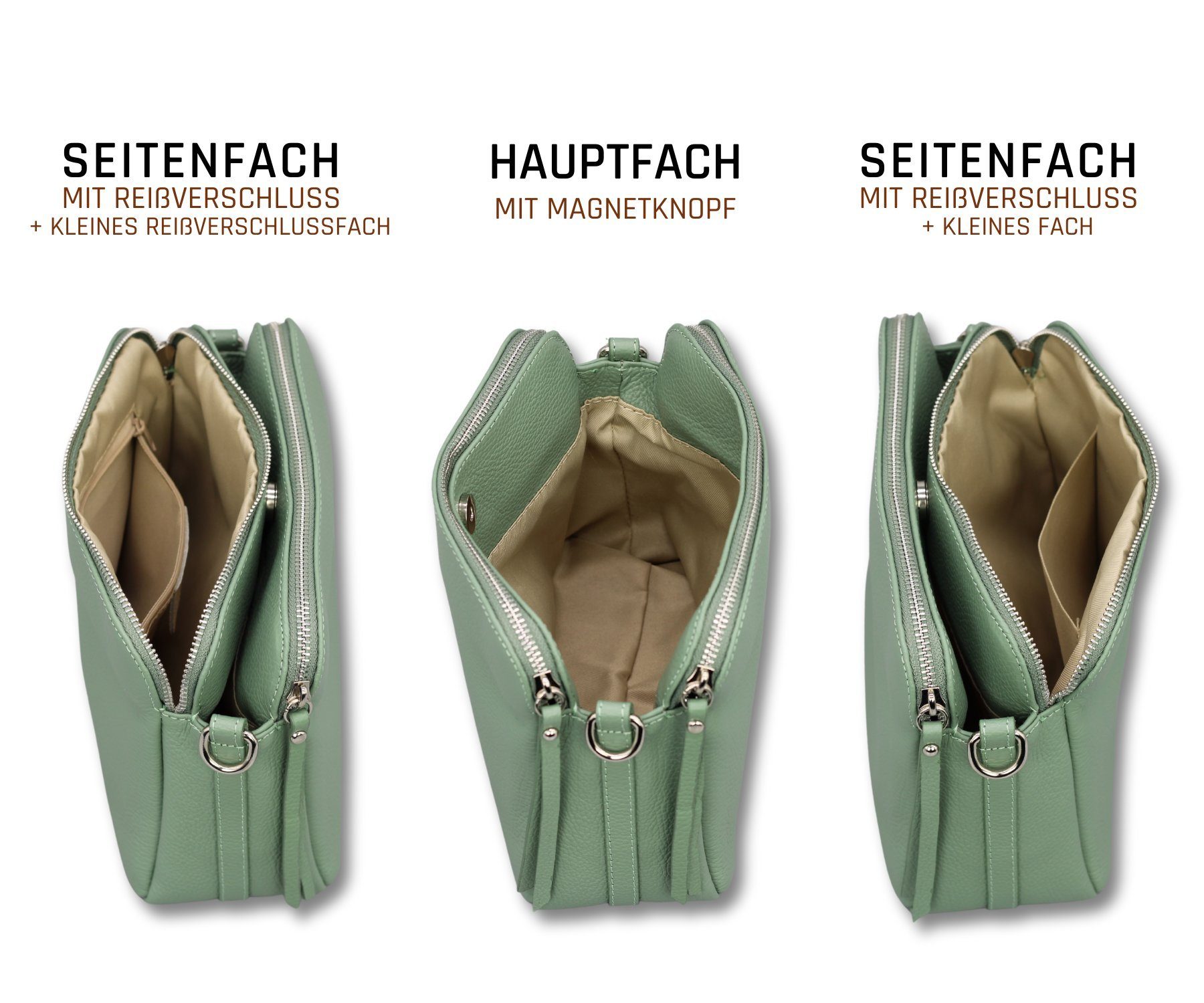 Adel Bags Schultertasche MARA Umhängetasche für Damen, Schultertasche aus Echtleder, hergestellt in Italien, mit 2 Riemen