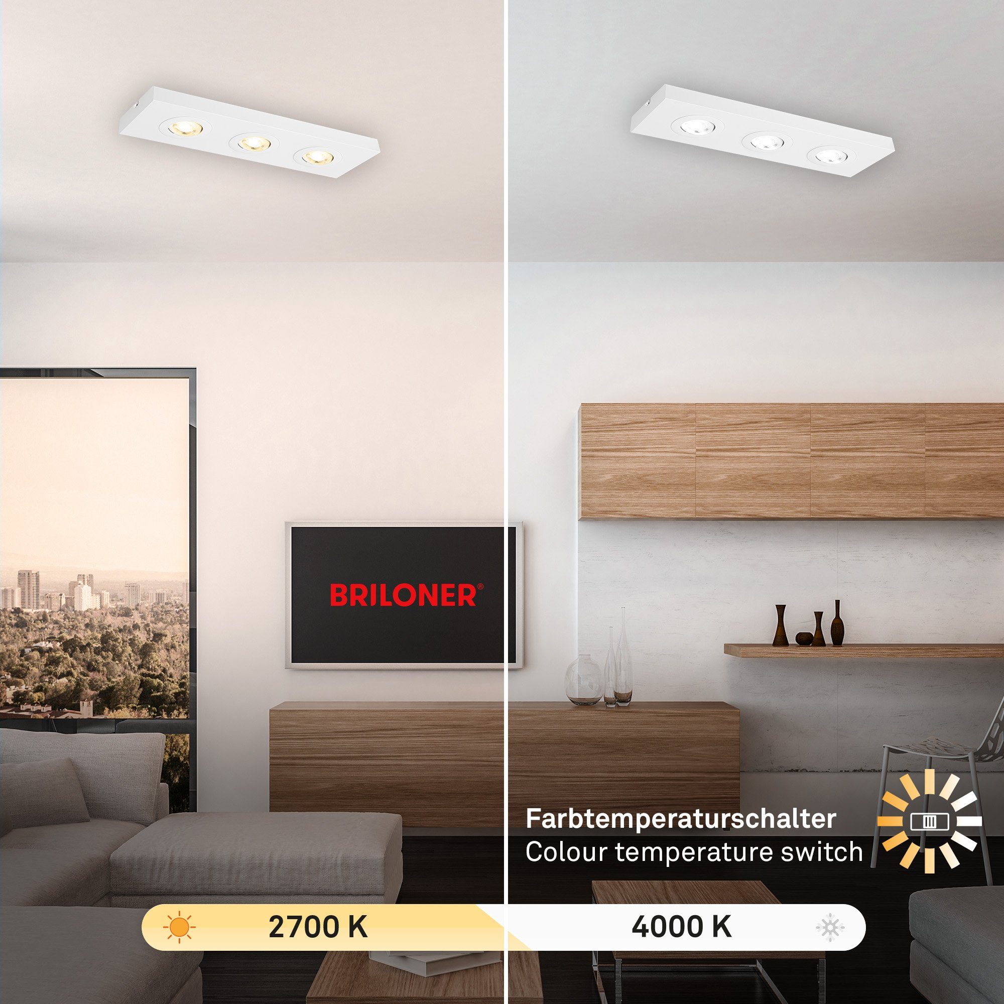 Leuchten Briloner 3996036, LED Neutralweiß, fest verbaut, Warmweiß Deckenleuchte