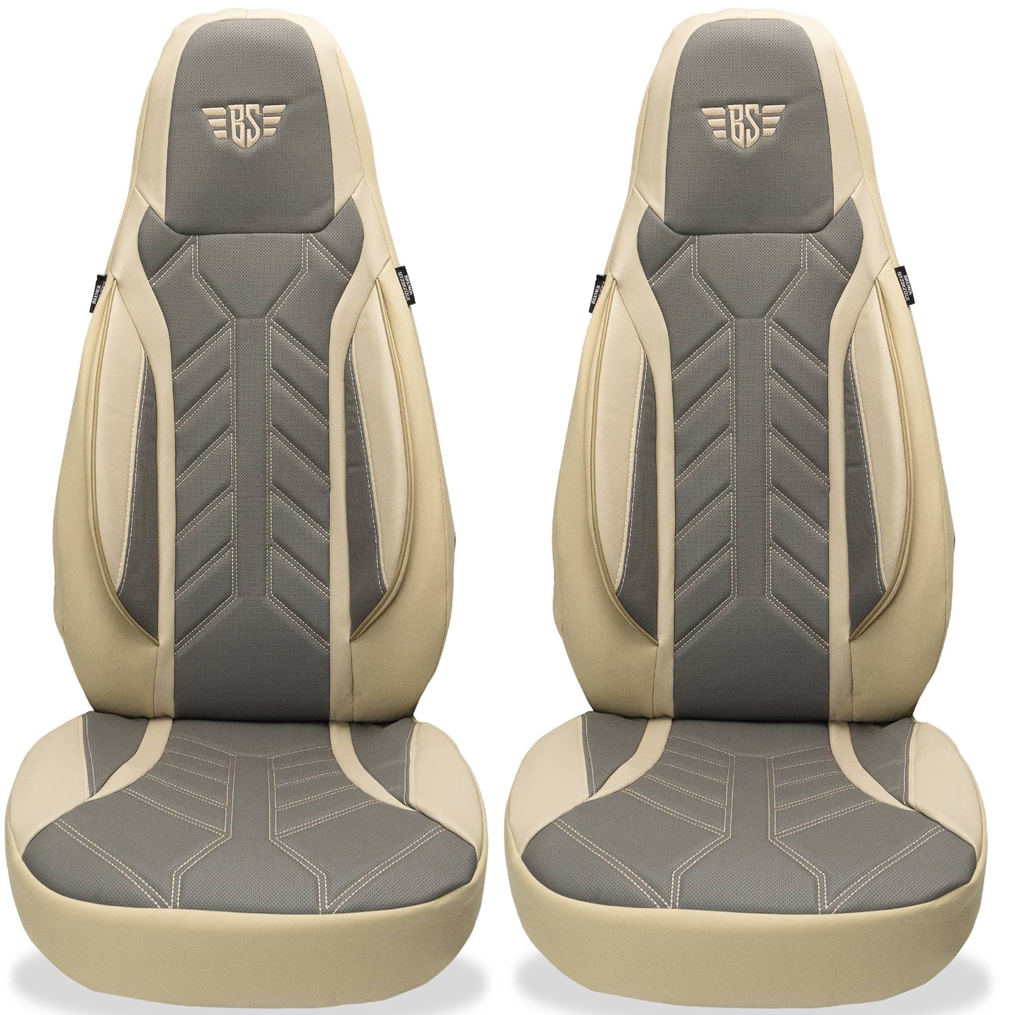 BREMER SITZBEZÜGE Autositzbezug für Toyota Proace Max Bj ab 2024 (DPL509), Set, 2-tlg., Schonbezüge Sitzbezüge Fahrer und Beifahrer, in Beige/Grau