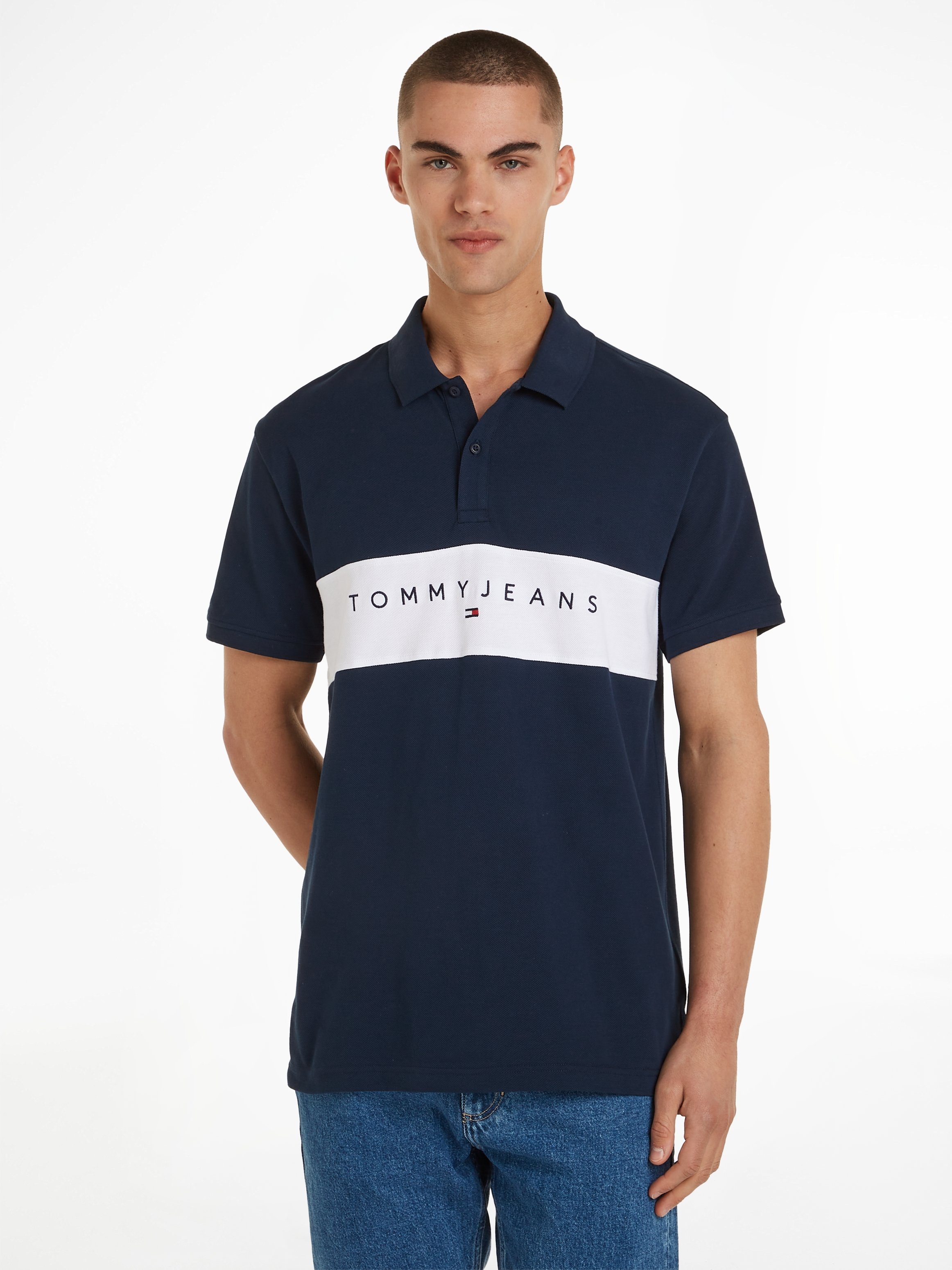 Tommy Jeans Poloshirt TJM REG Jeans mit Schriftzug LINEAR Tommy großem POLO