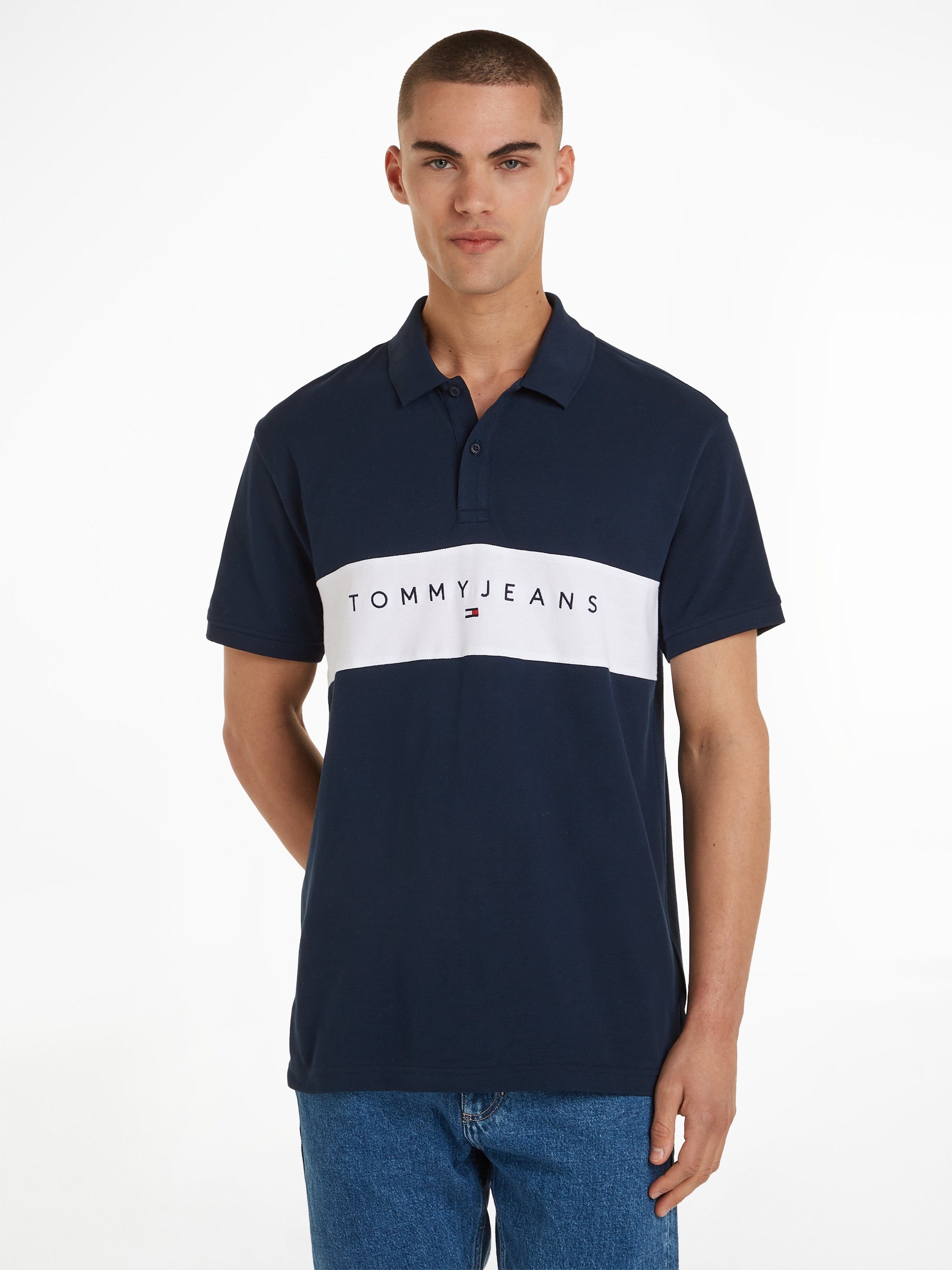 Tommy Schriftzug großem Tommy POLO Poloshirt Jeans Jeans REG TJM LINEAR mit